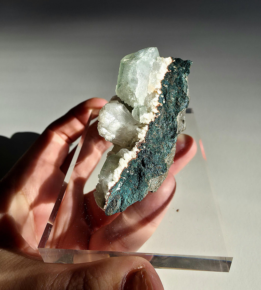 Mint Green Apophyllite with Stilbite | Natural Zeolite Crystal Specimen | Collector Mineral Display Decor