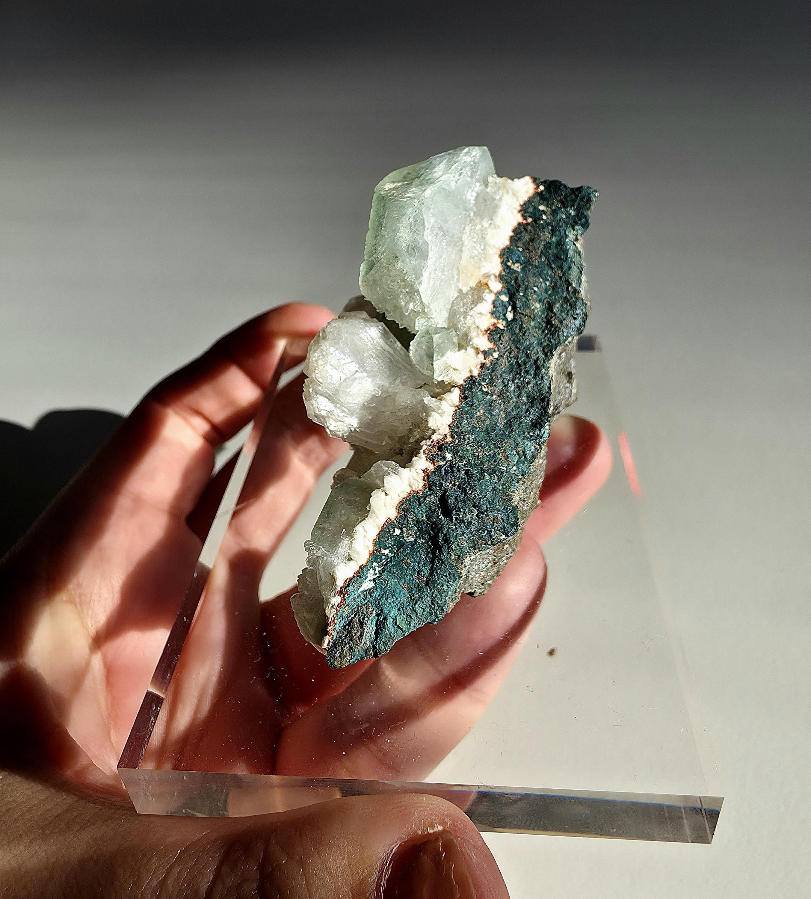 Mint Green Apophyllite with Stilbite | Natural Zeolite Crystal Specimen | Collector Mineral Display Decor