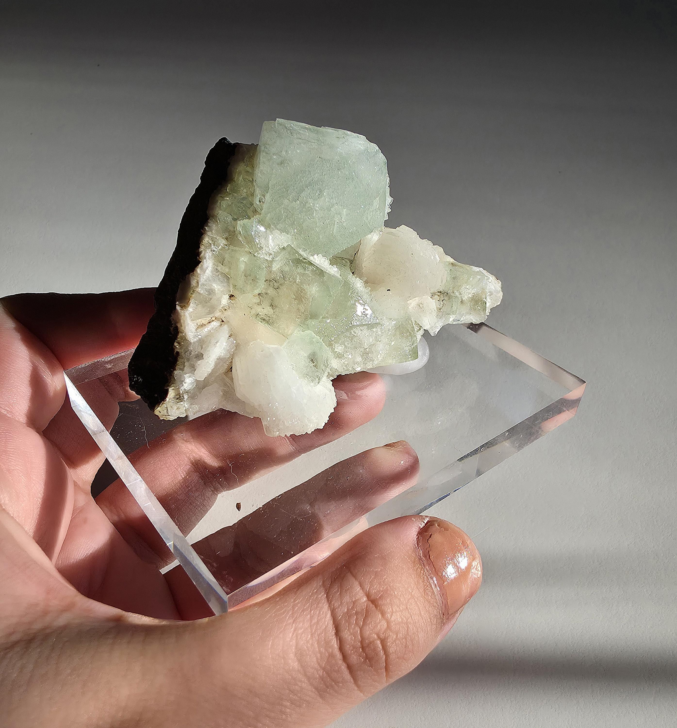 Mint Green Apophyllite with Stilbite | Natural Zeolite Crystal Specimen | Collector Mineral Display Decor