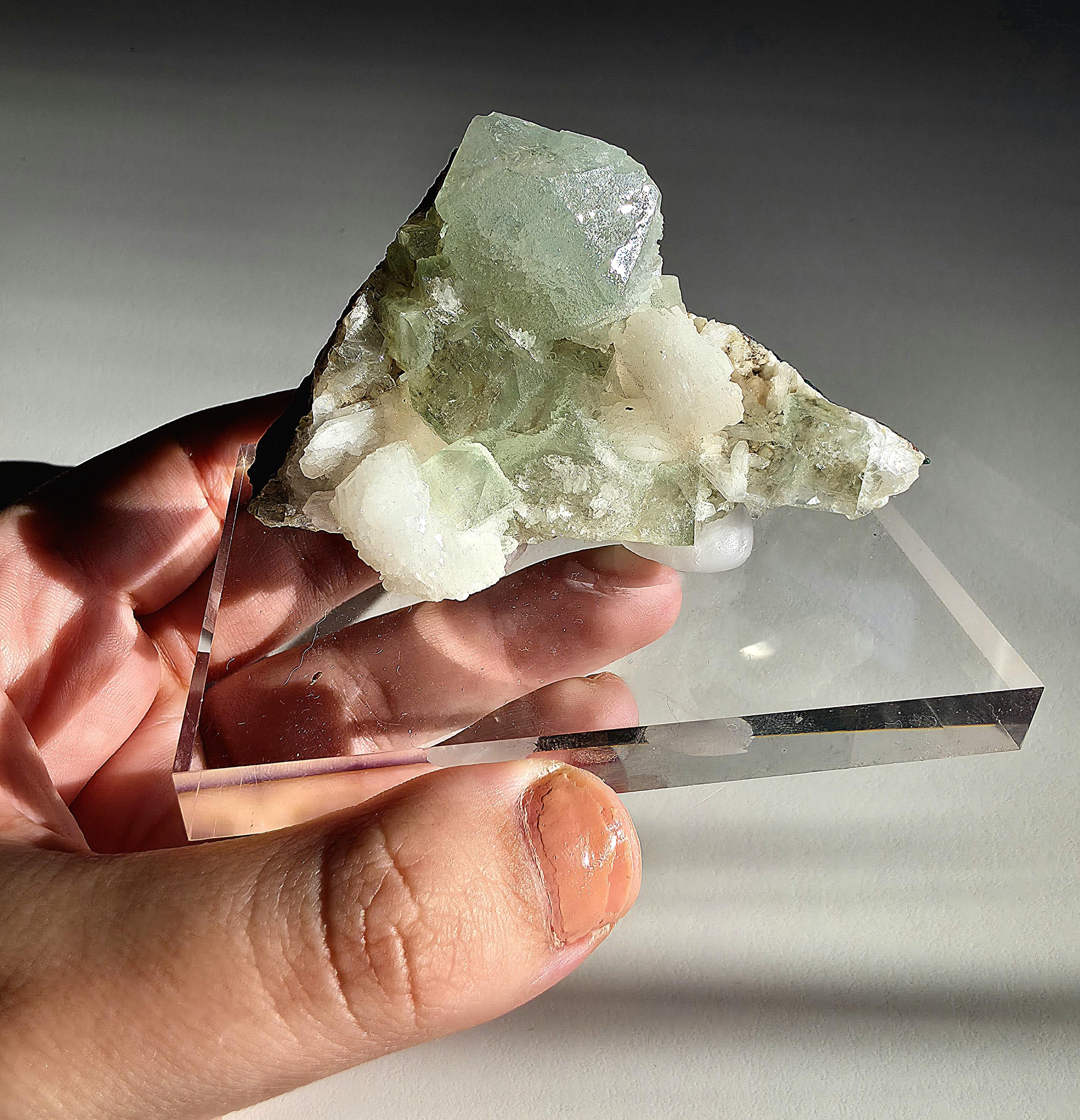 Mint Green Apophyllite with Stilbite | Natural Zeolite Crystal Specimen | Collector Mineral Display Decor