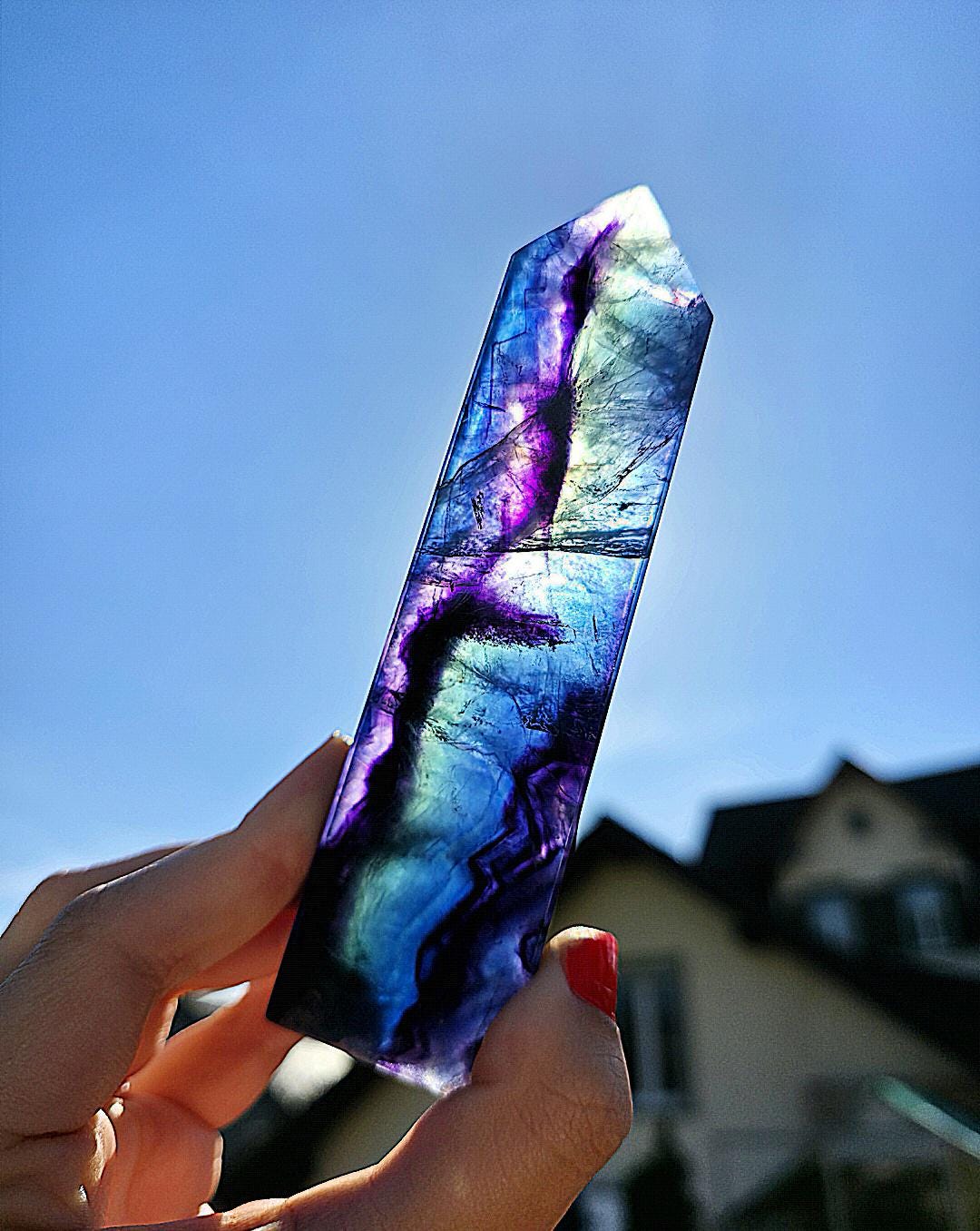 Blue Fluorite Tower | Polished Fluorite Point | Natural Blue Crystal Decor