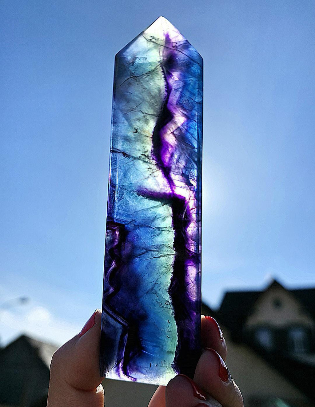 Blue Fluorite Tower | Polished Fluorite Point | Natural Blue Crystal Decor