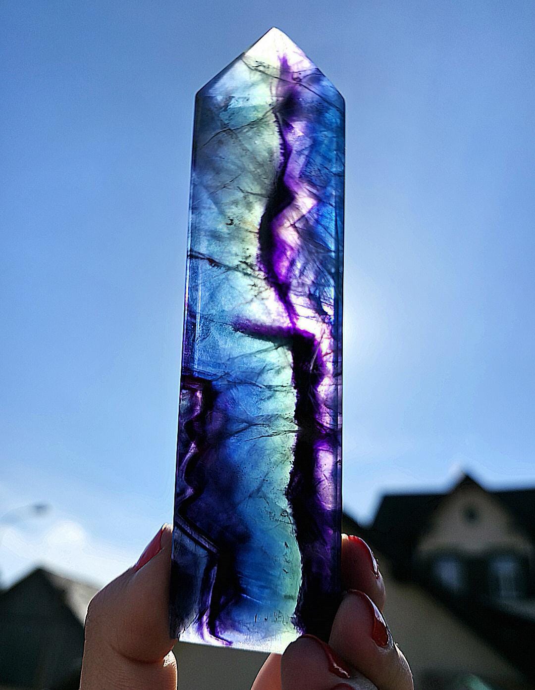 Blue Fluorite Tower | Polished Fluorite Point | Natural Blue Crystal Decor