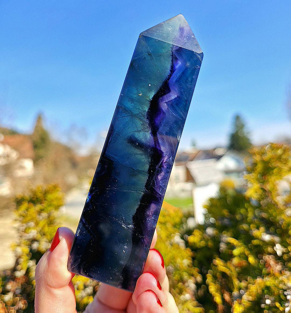 Blue Fluorite Tower | Polished Fluorite Point | Natural Blue Crystal Decor