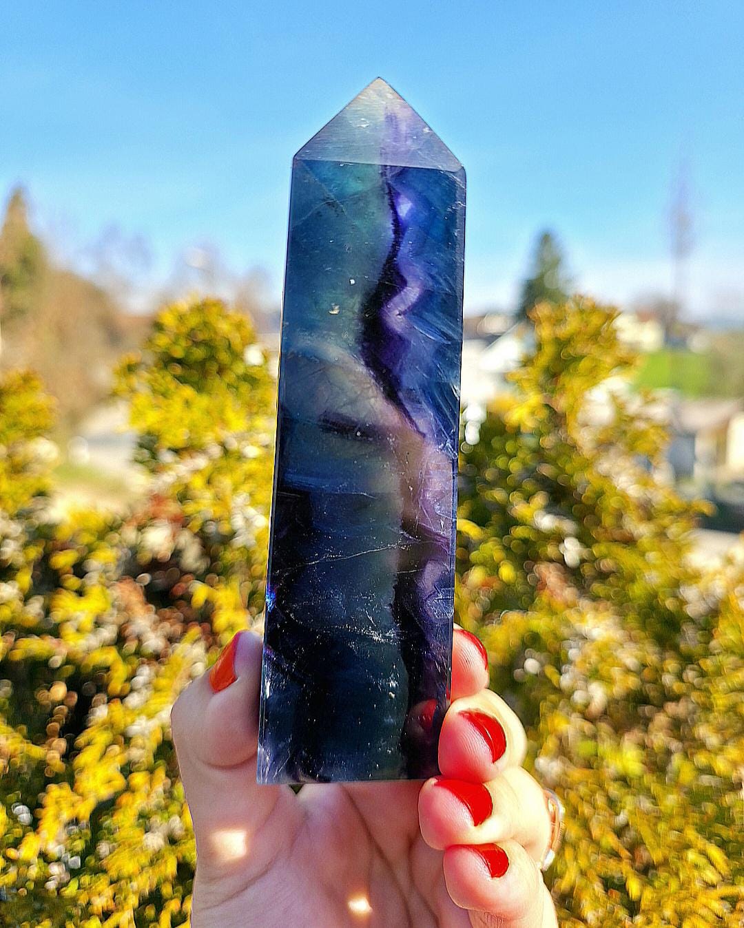 Blue Fluorite Tower | Polished Fluorite Point | Natural Blue Crystal Decor