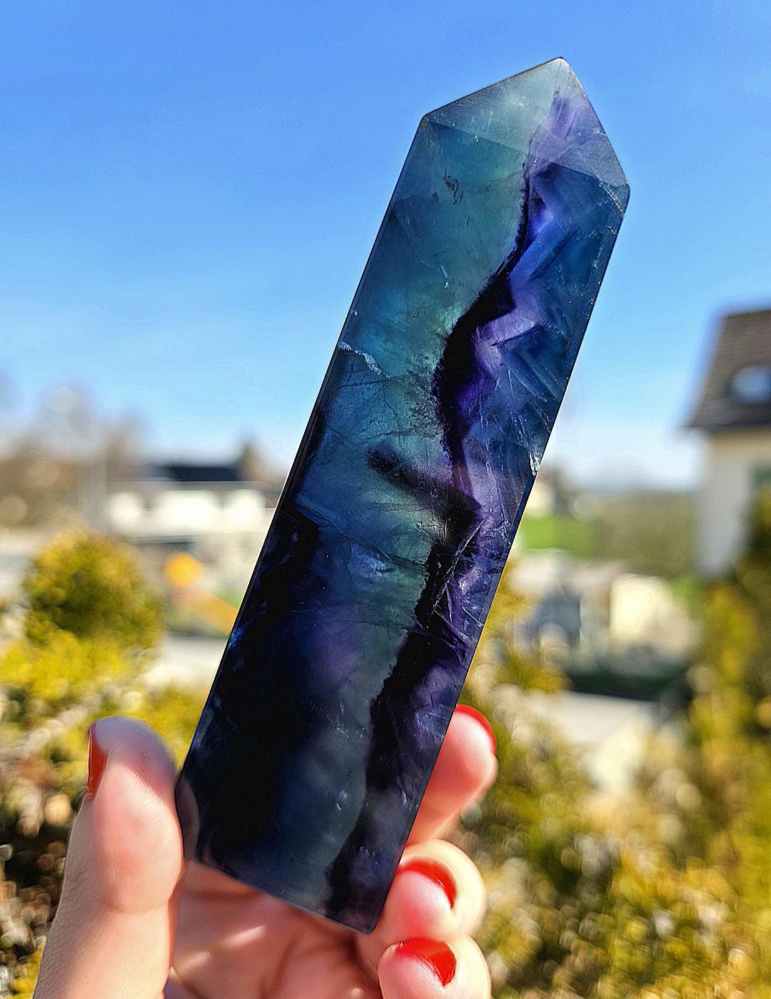 Blue Fluorite Tower | Polished Fluorite Point | Natural Blue Crystal Decor