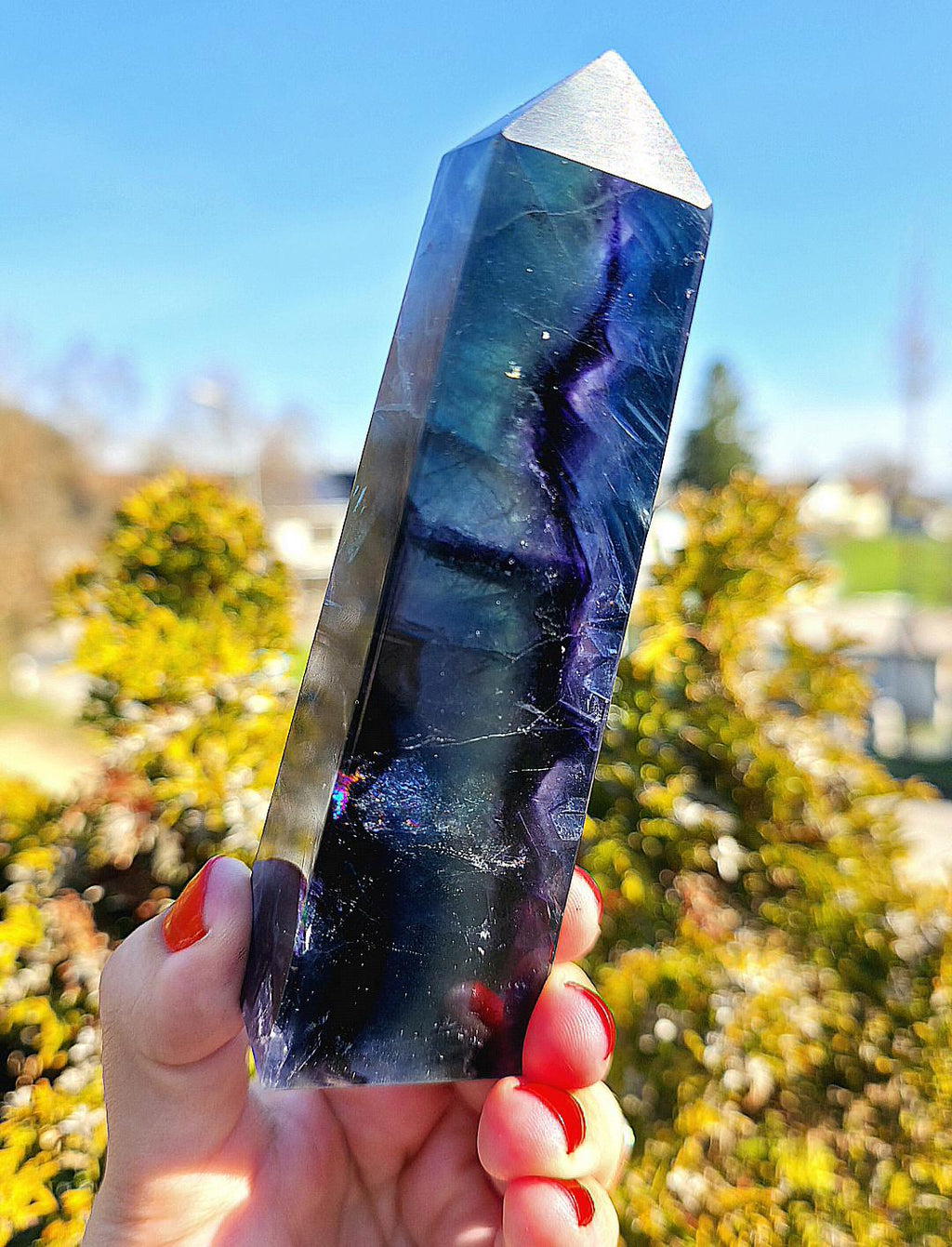 Blue Fluorite Tower | Polished Fluorite Point | Natural Blue Crystal Decor