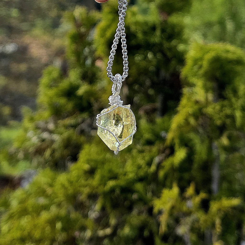 Golden Apatite Necklace | Wire Wrapped Crystal Pendant | Stainless Steel Chain | Natural Gem Quality Apatite Jewelry