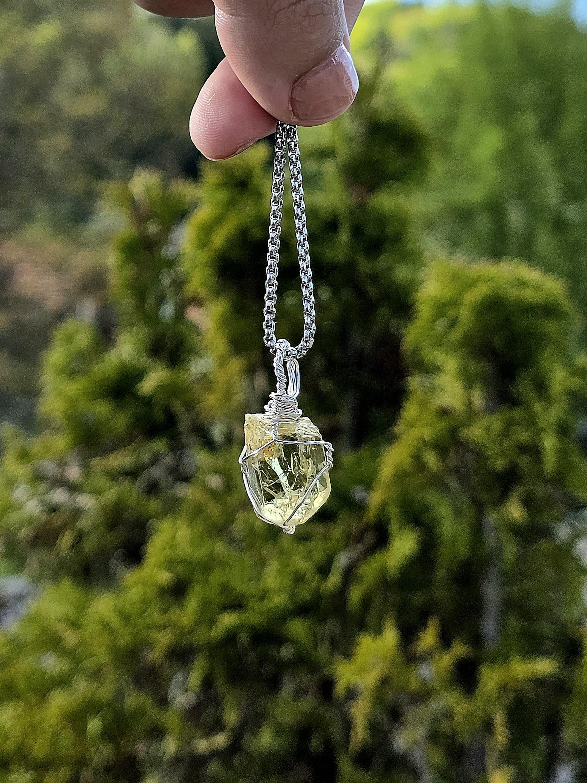 Golden Apatite Necklace | Wire Wrapped Crystal Pendant | Stainless Steel Chain | Natural Gem Quality Apatite Jewelry