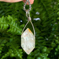 Tibetan Clear Quartz Double Terminated Necklace | Hand Wire Wrapped Crystal | Stainless Steel Chain