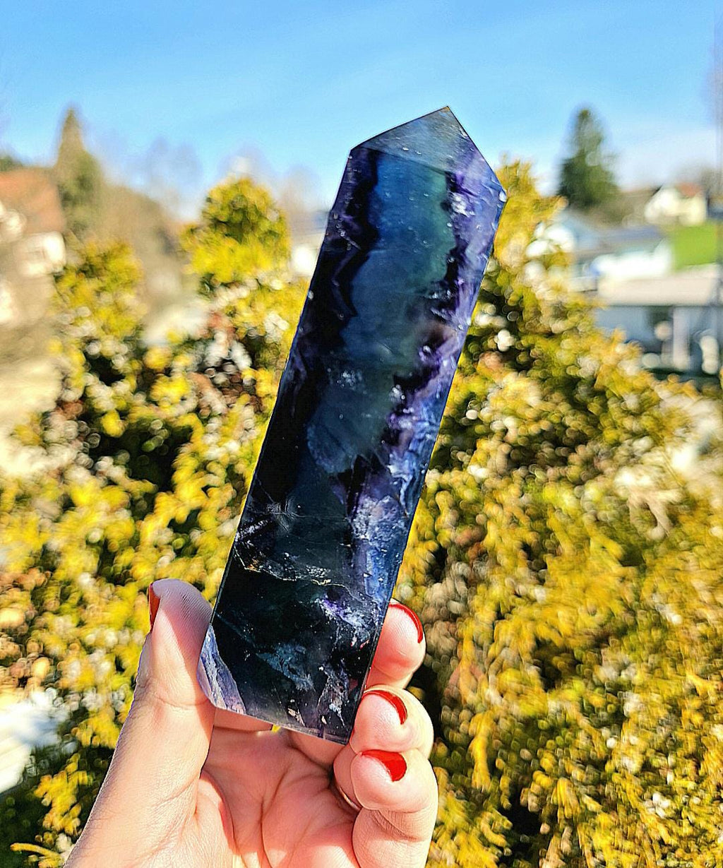 Blue Fluorite Tower | Polished Fluorite Point | Natural Blue Crystal Decor