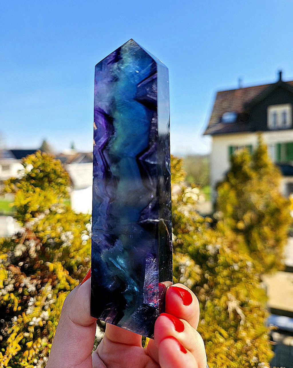 Blue Fluorite Tower | Polished Fluorite Point | Natural Blue Crystal Decor
