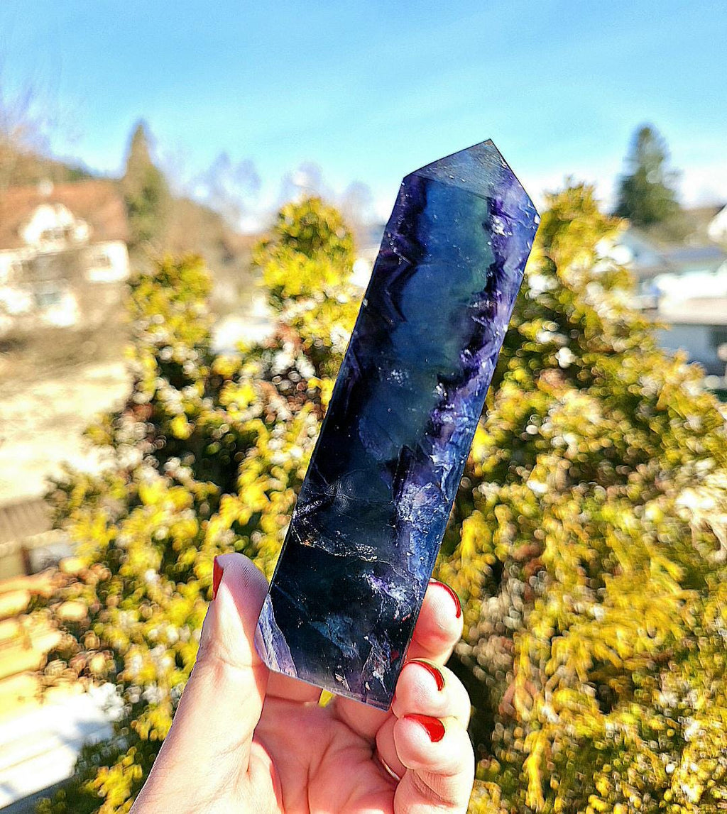 Blue Fluorite Tower | Polished Fluorite Point | Natural Blue Crystal Decor
