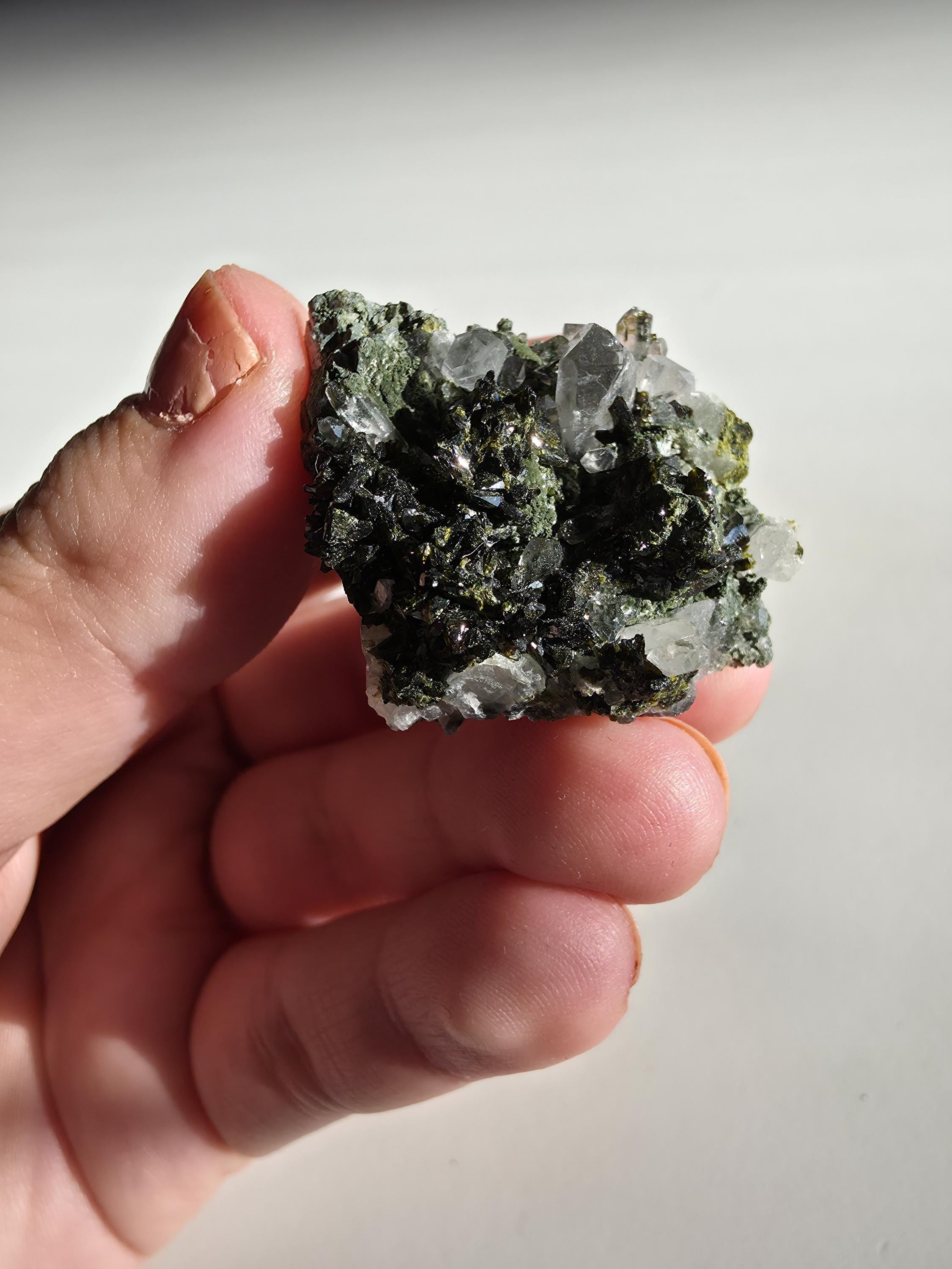 Epidote Specimen | Natural Green Crystal Cluster | Collector Mineral Display Decor