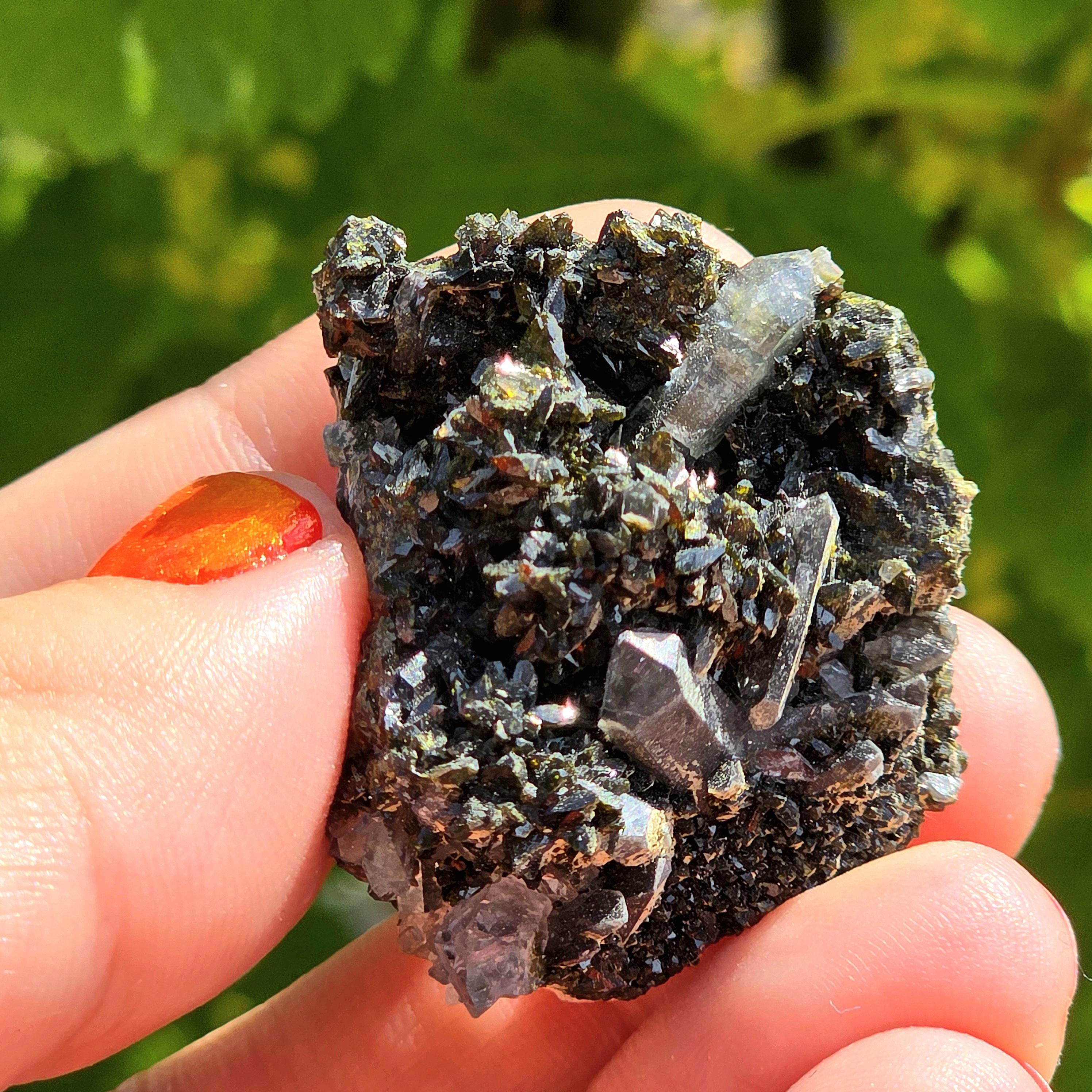 Epidote Specimen | Natural Green Crystal Cluster | Collector Mineral Display Decor