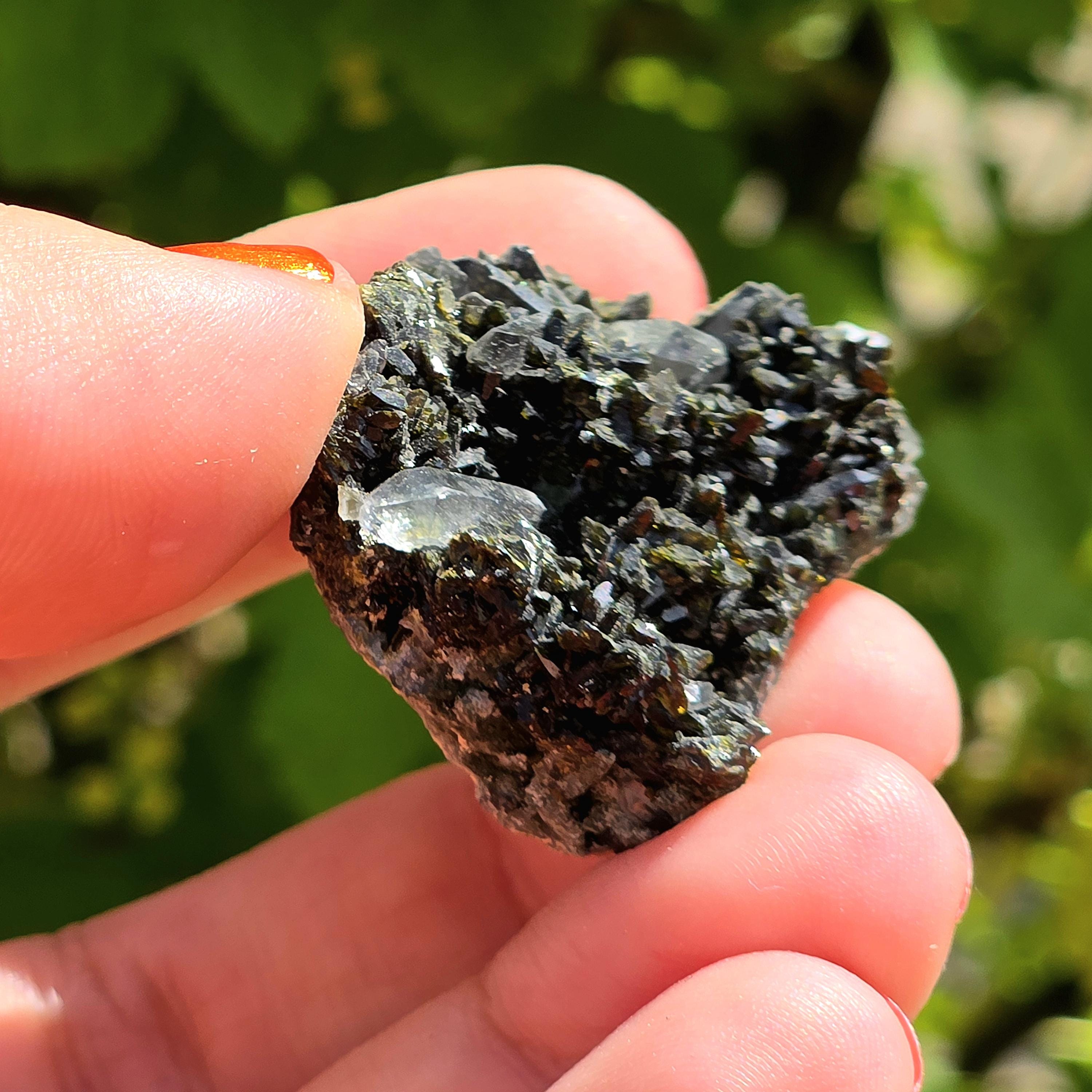 Epidote Specimen | Natural Green Crystal Cluster | Collector Mineral Display Decor