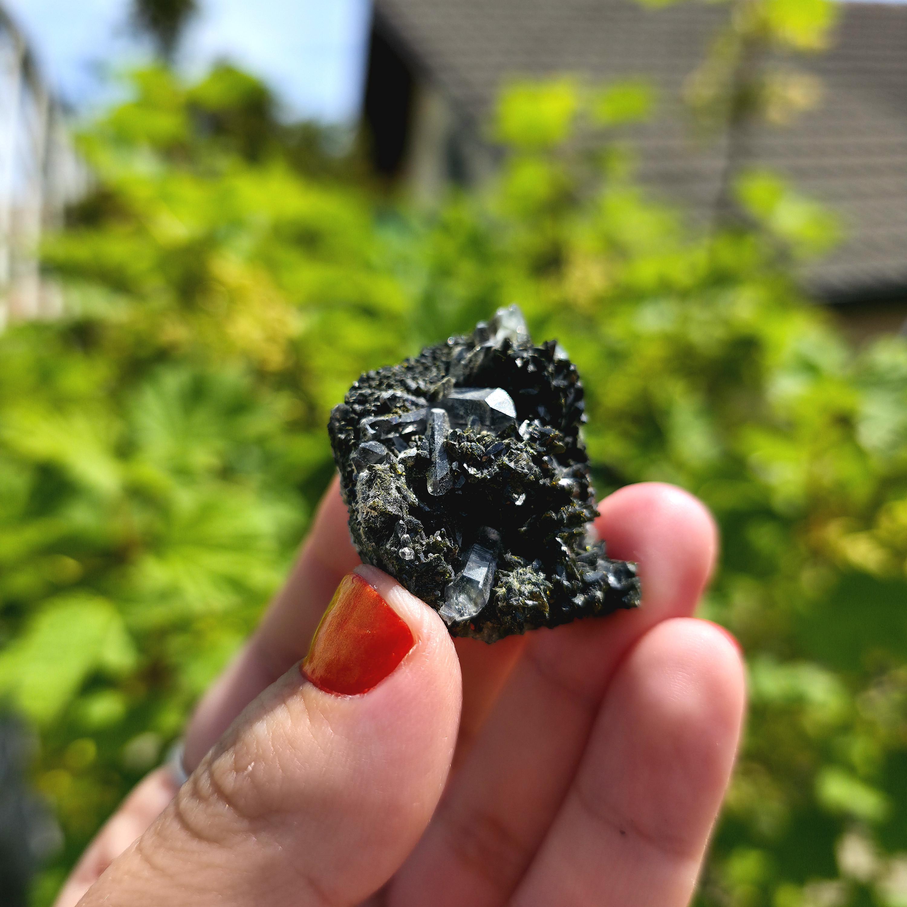 Epidote Specimen | Natural Green Crystal Cluster | Collector Mineral Display Decor