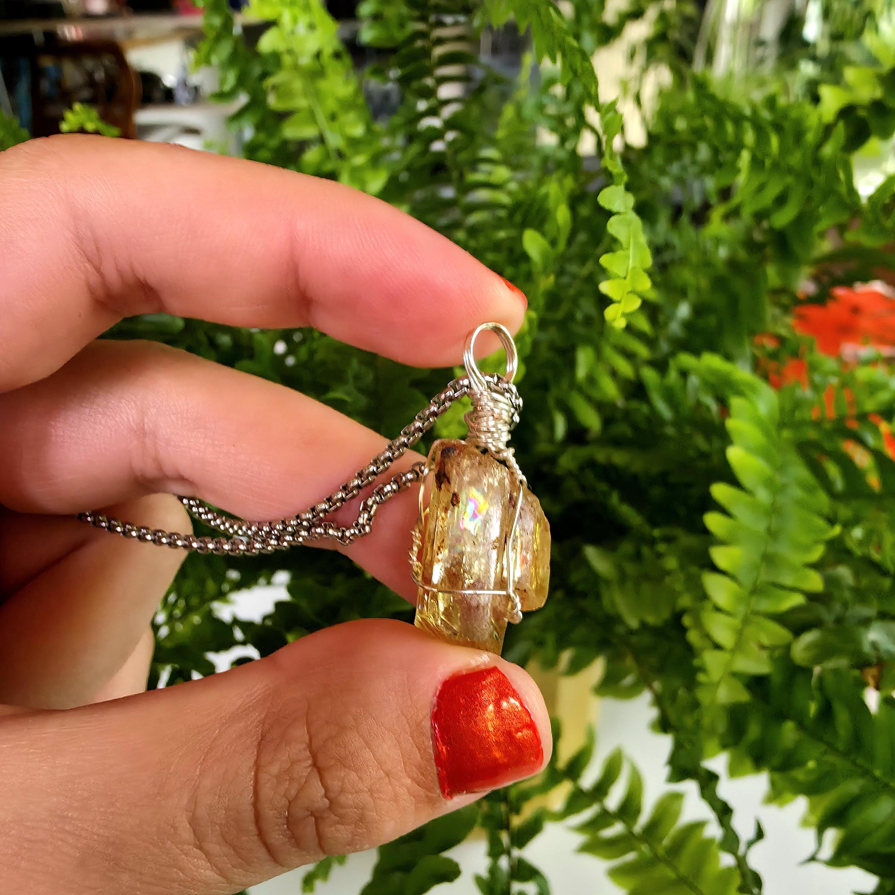 Golden Apatite Necklace | Wire Wrapped Crystal Pendant | Stainless Steel Chain | Natural Gem Quality Apatite Jewelry