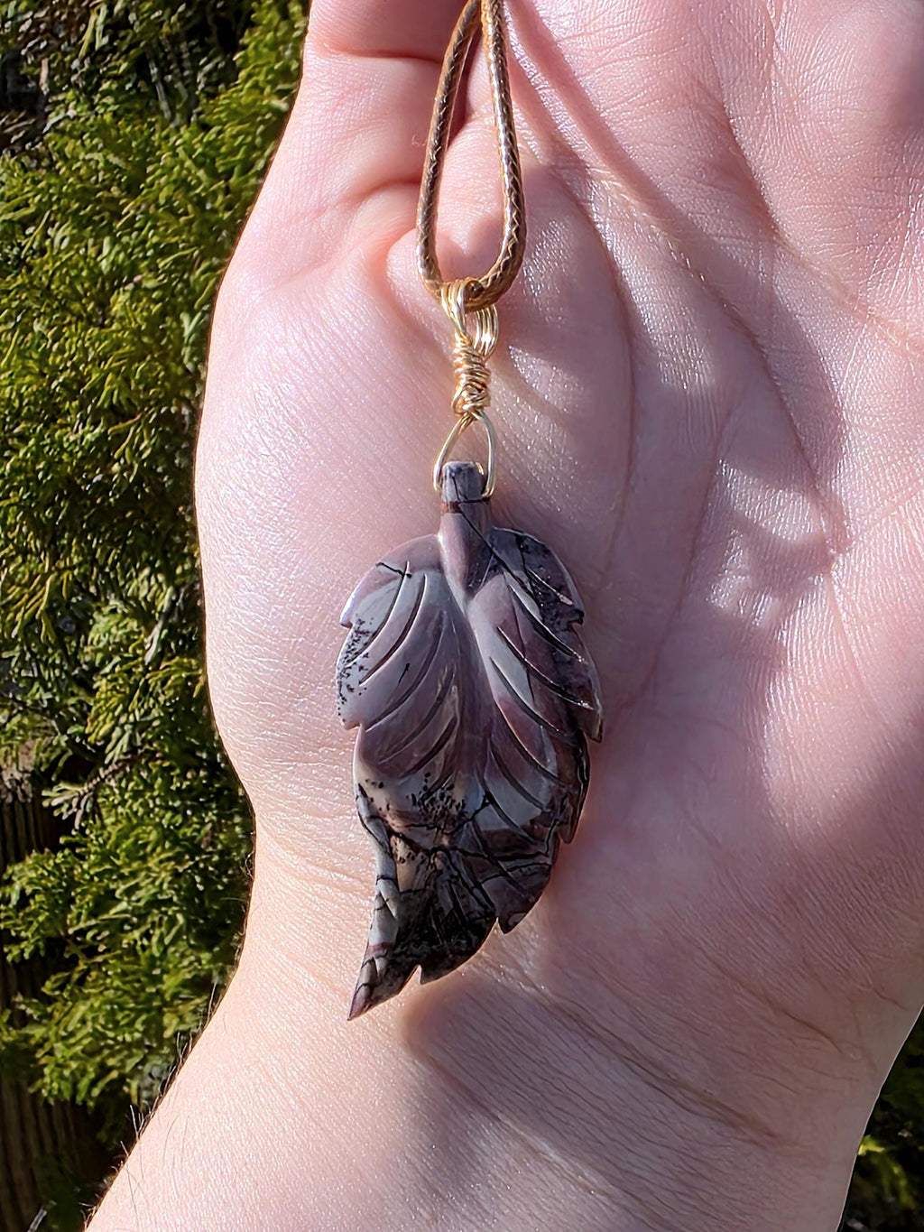 Polychrome Jasper Leaf Necklace, Desert Jasper Pendant, Earth Tone Crystal Jewelry, Natural Stone Leaf, Boho Necklace