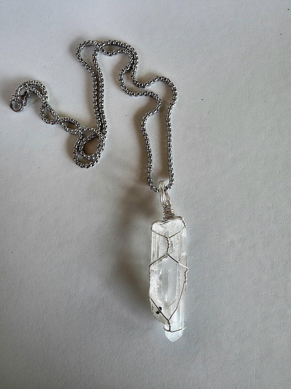 Danburite Crystal Necklace | Clear Danburite Pendant | Wire Wrapped Danburite | 22 Inch Stainless Steel Chain | Rare Crystal Jewelry