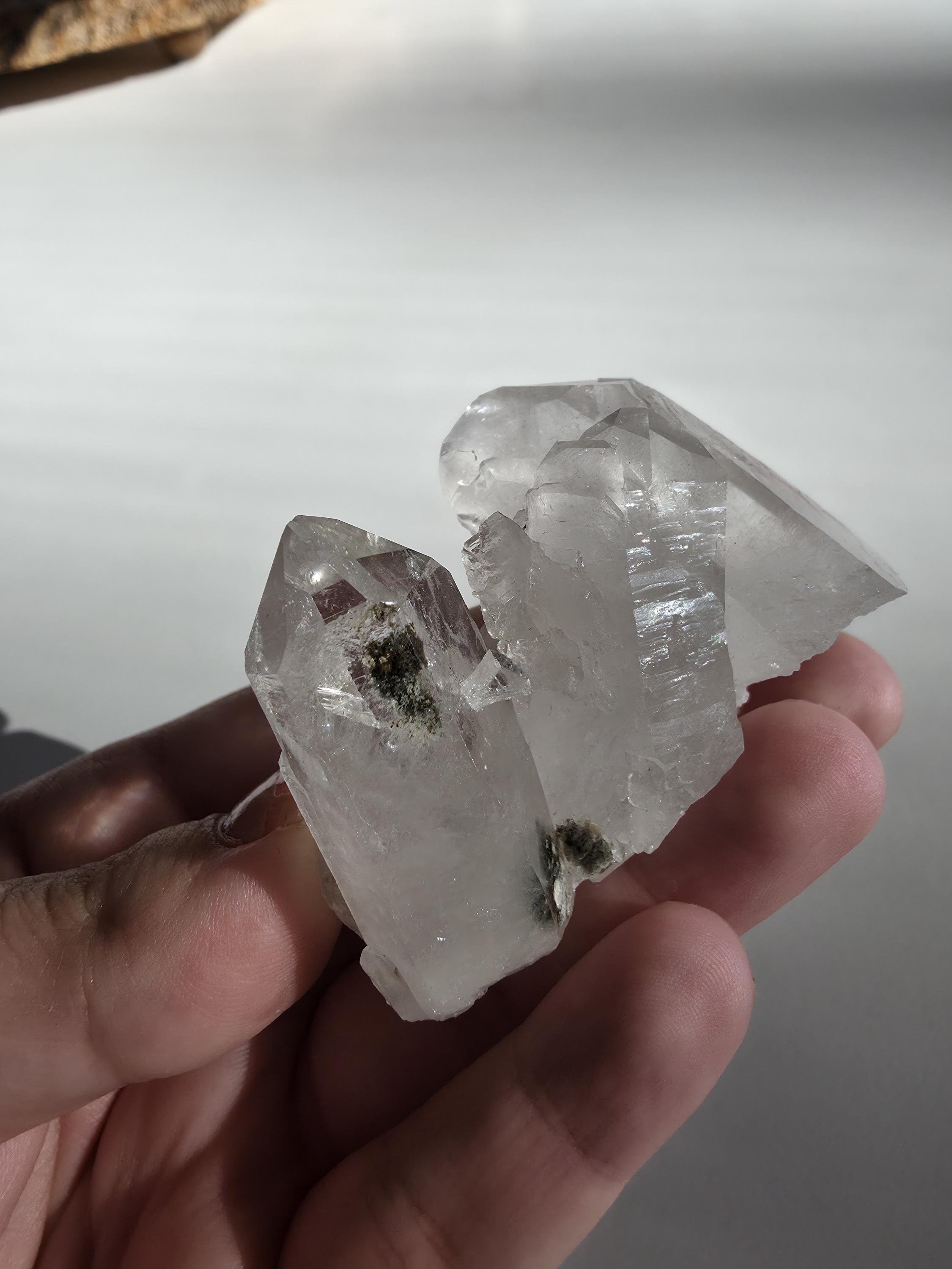Natural Clear Quartz Cluster | Brazilian Crystal with Included Point | Mineral Display Specimen