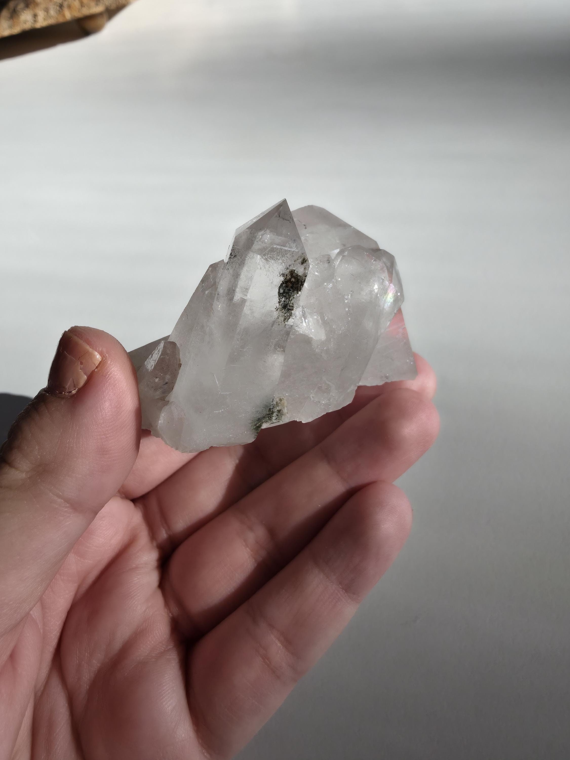 Natural Clear Quartz Cluster | Brazilian Crystal with Included Point | Mineral Display Specimen