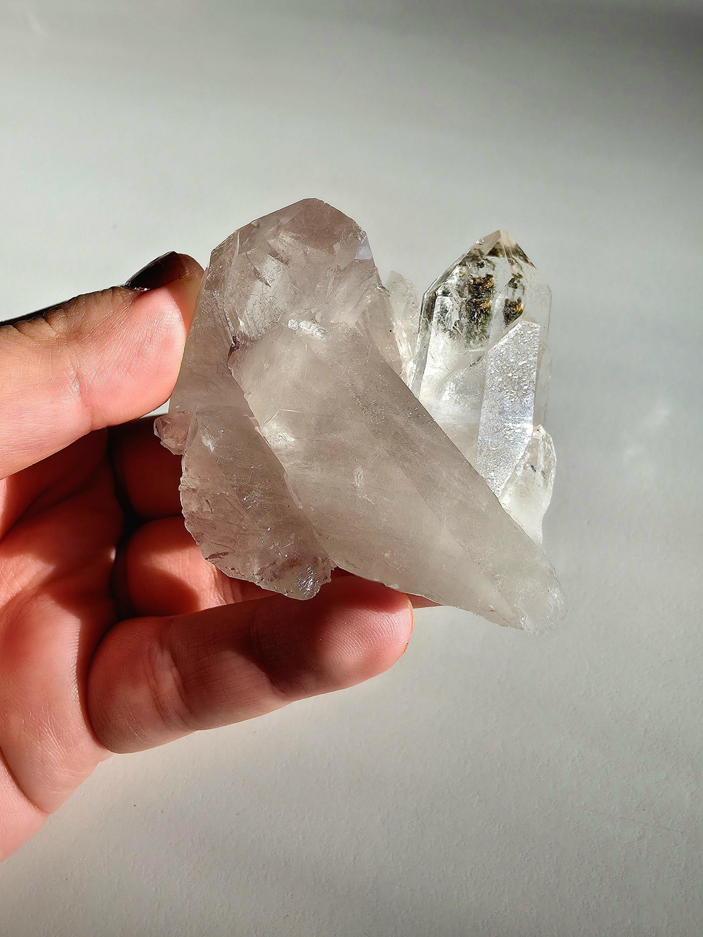 Natural Clear Quartz Cluster | Brazilian Crystal with Included Point | Mineral Display Specimen
