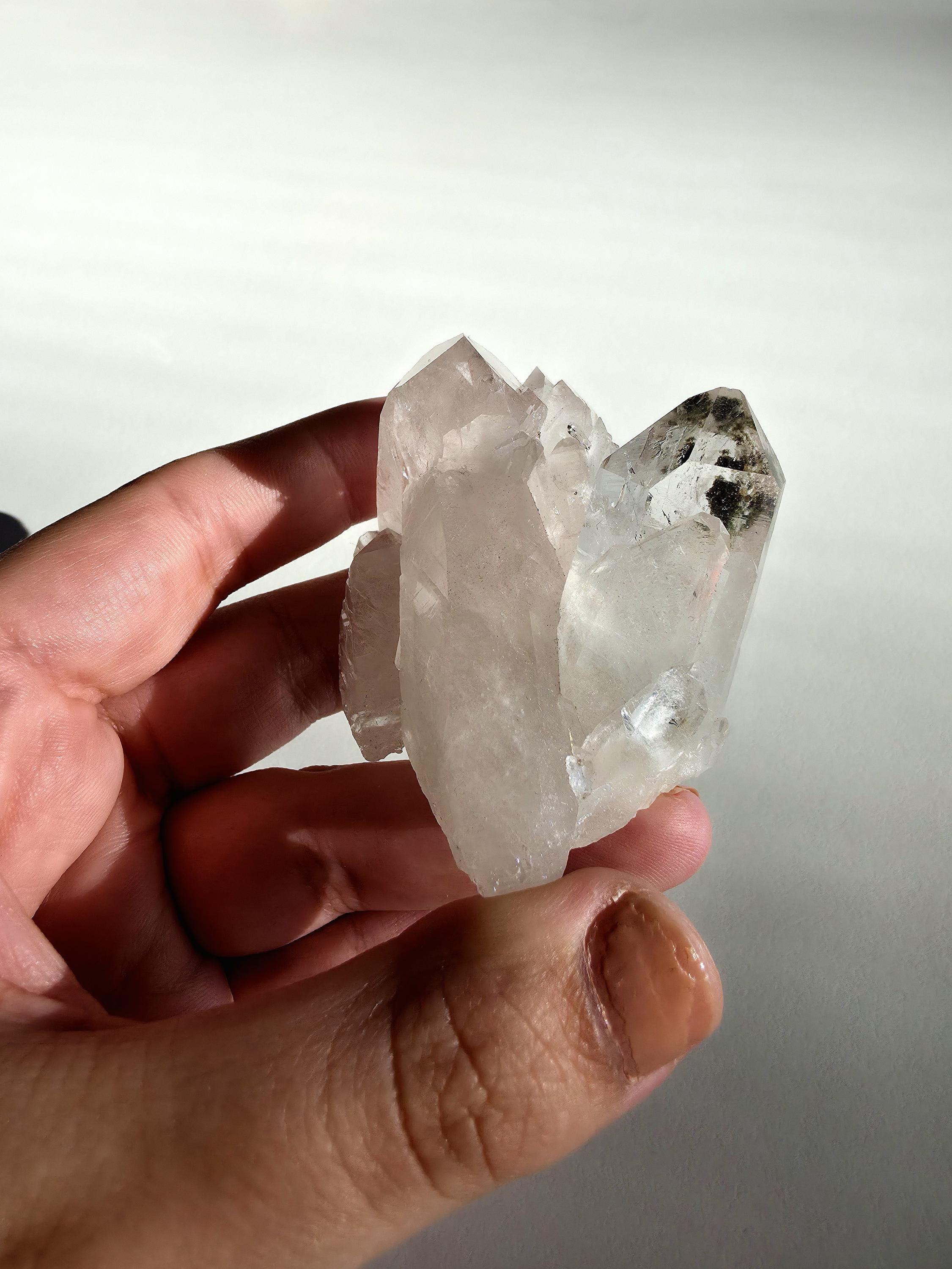 Natural Clear Quartz Cluster | Brazilian Crystal with Included Point | Mineral Display Specimen