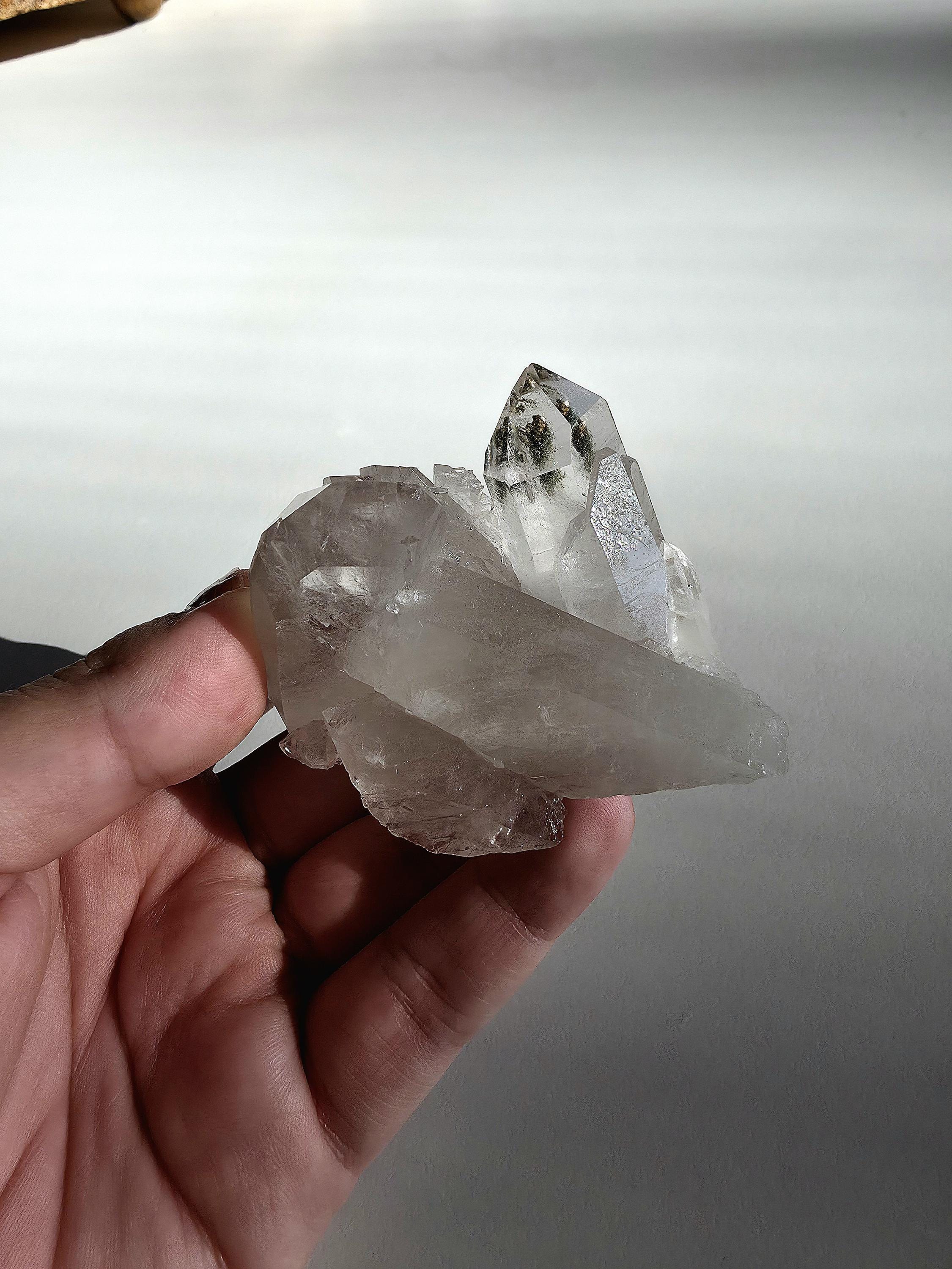 Natural Clear Quartz Cluster | Brazilian Crystal with Included Point | Mineral Display Specimen