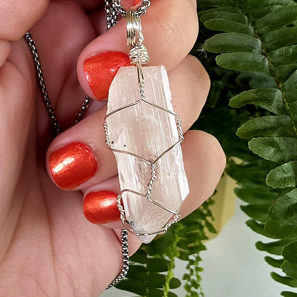 Wire Wrapped Danburite Crystal Necklace | Clear Pendant, Rare Mexican Stone, Stainless Steel Chain
