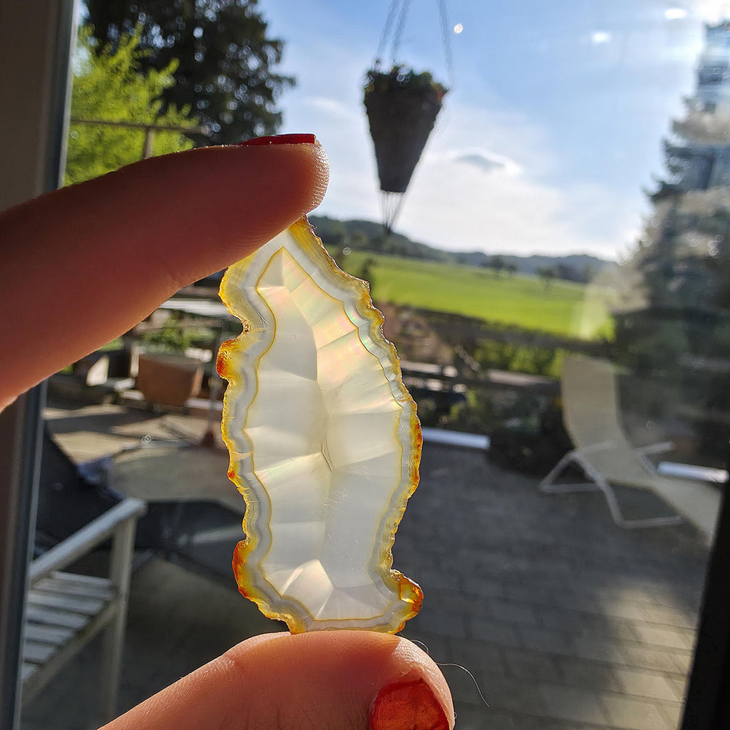 Natural Iris Agate Slice | Rainbow Agate Slice | Flashy Banded Agate | Collector Crystal | Small Agate Specimen