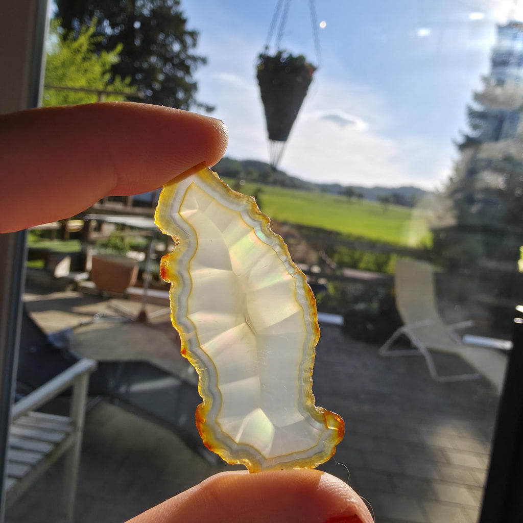 Natural Iris Agate Slice | Rainbow Agate Slice | Flashy Banded Agate | Collector Crystal | Small Agate Specimen