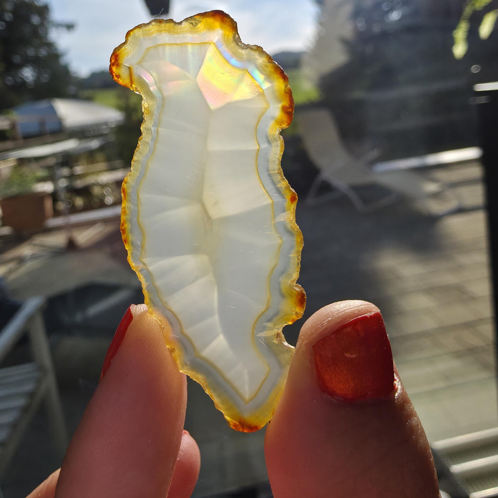 Natural Iris Agate Slice | Rainbow Agate Slice | Flashy Banded Agate | Collector Crystal | Small Agate Specimen