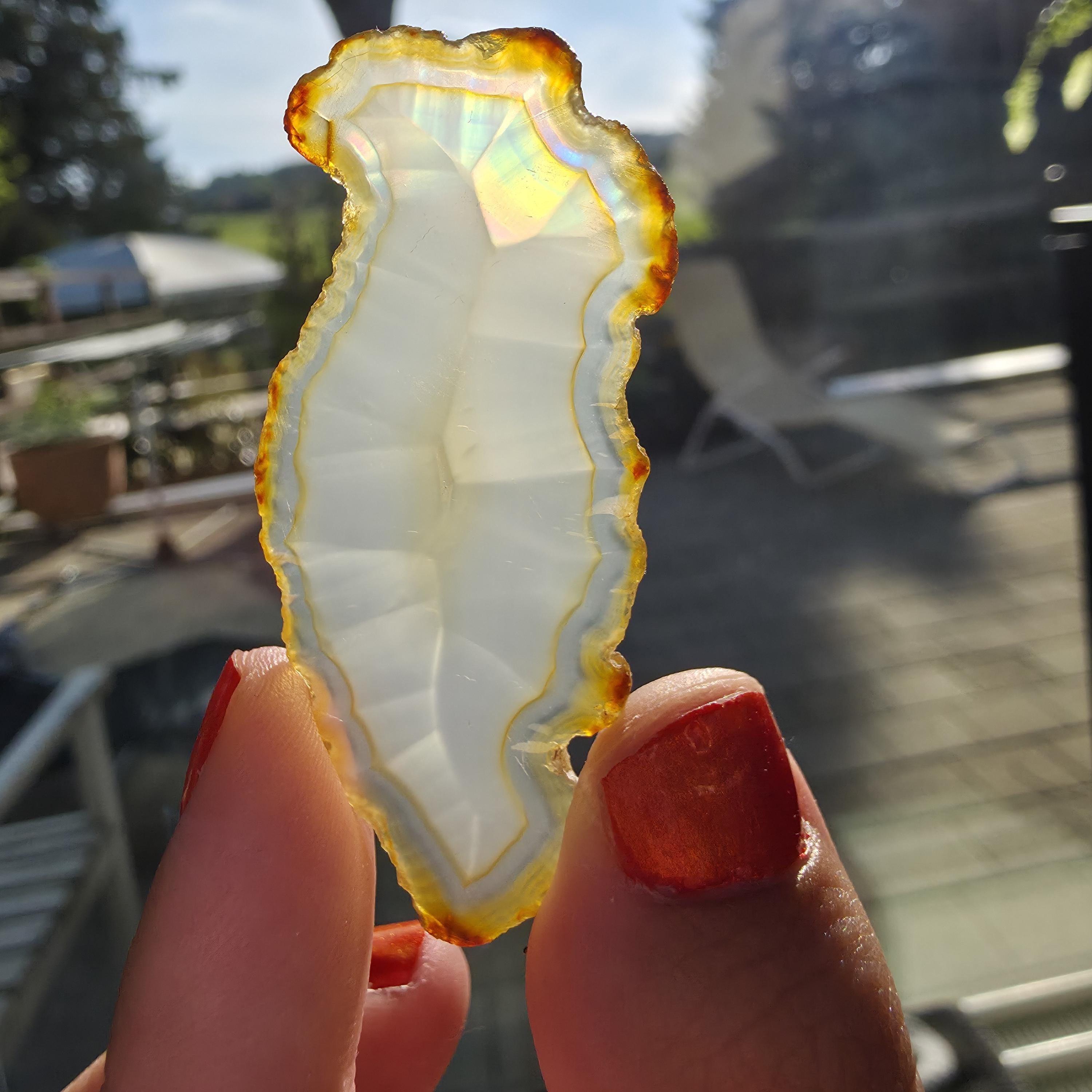 Natural Iris Agate Slice | Rainbow Agate Slice | Flashy Banded Agate | Collector Crystal | Small Agate Specimen