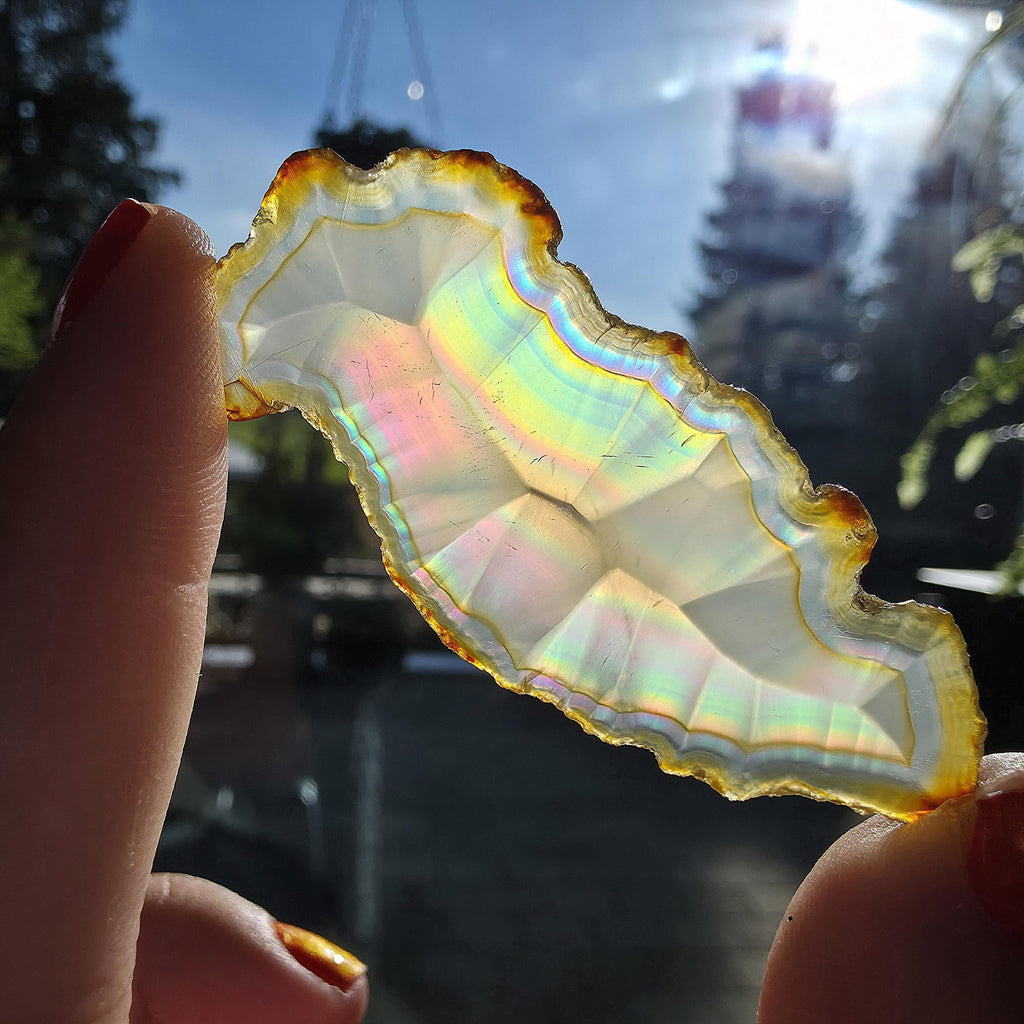 Natural Iris Agate Slice | Rainbow Agate Slice | Flashy Banded Agate | Collector Crystal | Small Agate Specimen