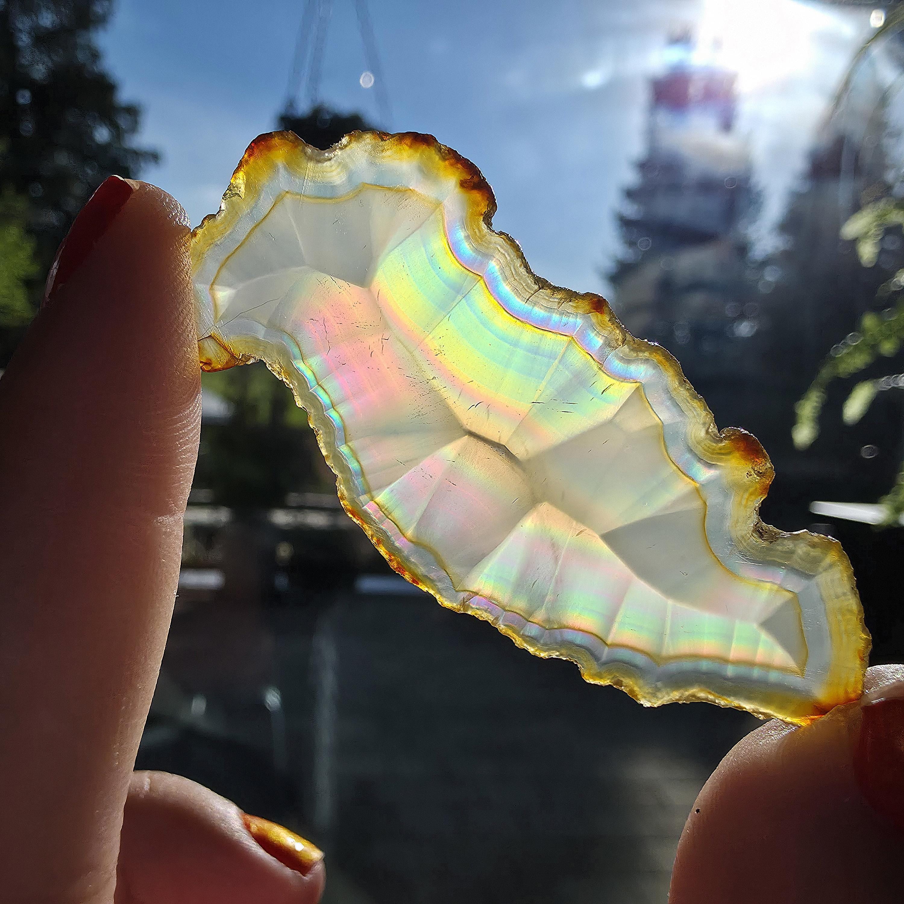 Natural Iris Agate Slice | Rainbow Agate Slice | Flashy Banded Agate | Collector Crystal | Small Agate Specimen