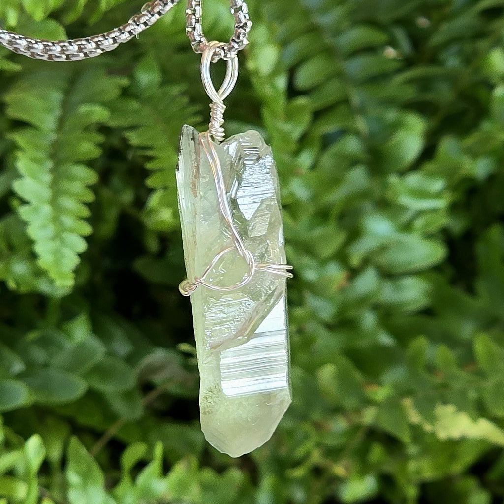 Himalayan Quartz Point Necklace | Chlorite Included Crystal | High Altitude Quartz Pendant | Stainless Steel Chain Jewelry