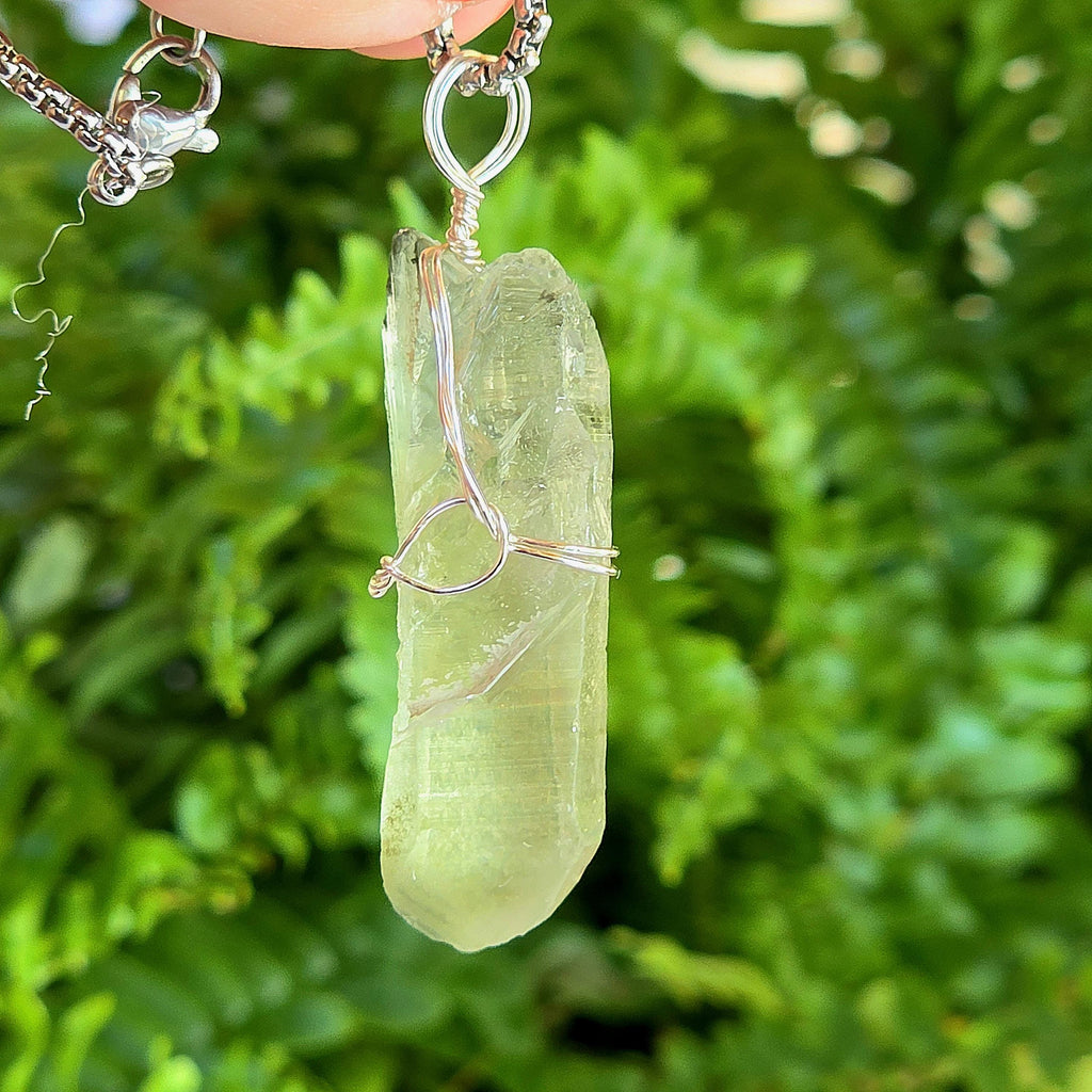 Himalayan Quartz Point Necklace | Chlorite Included Crystal | High Altitude Quartz Pendant | Stainless Steel Chain Jewelry