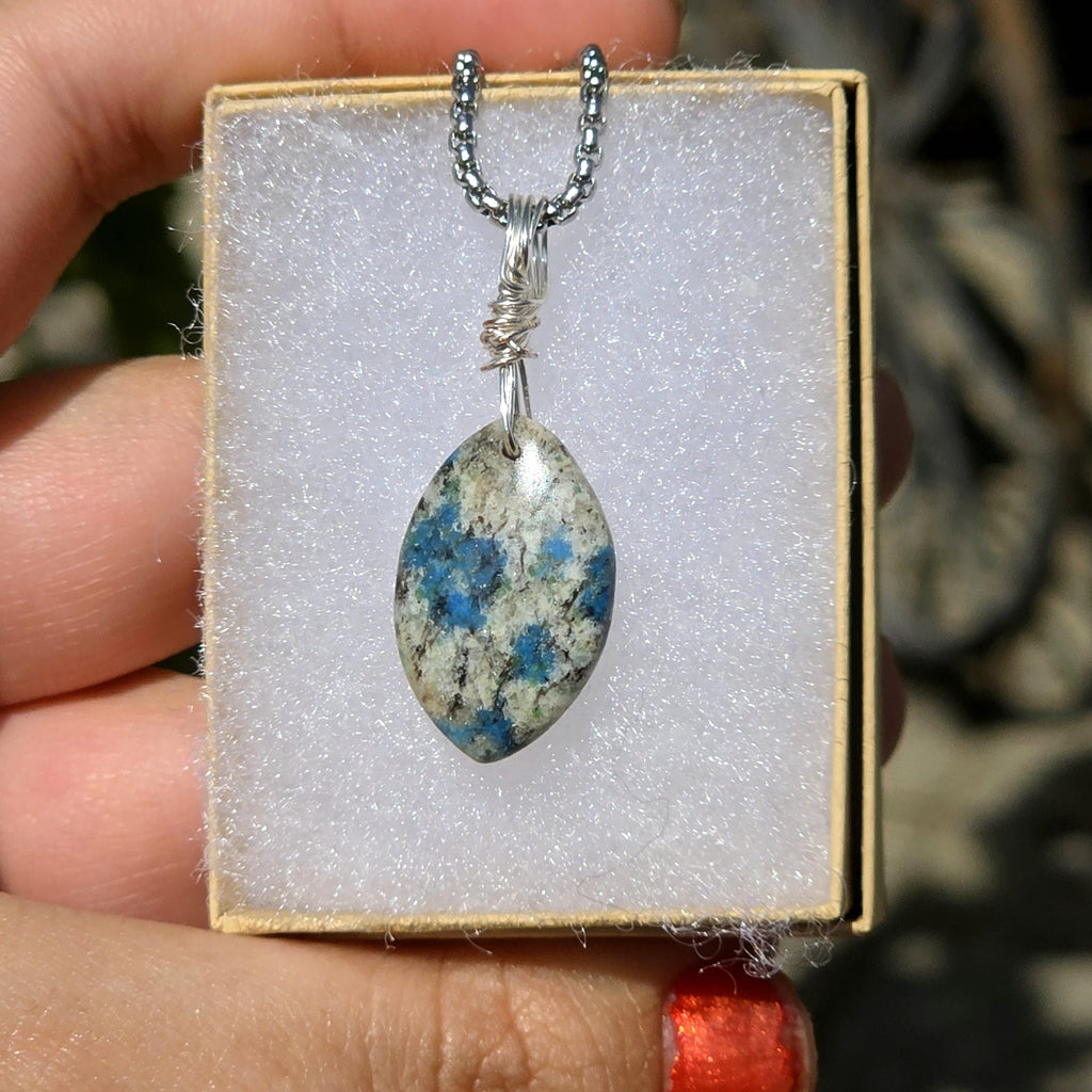 K2 Granite Azurite Pendant Necklace | Wire Wrapped Natural Stone Jewelry