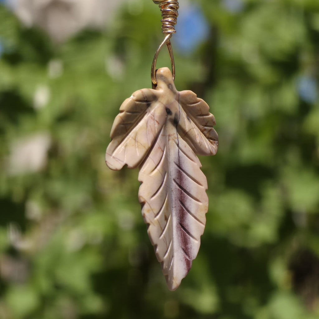 Polychrome Jasper Leaf Necklace | Carved Jasper Pendant | Earthy Crystal Jewelry | 20 Inch Cord