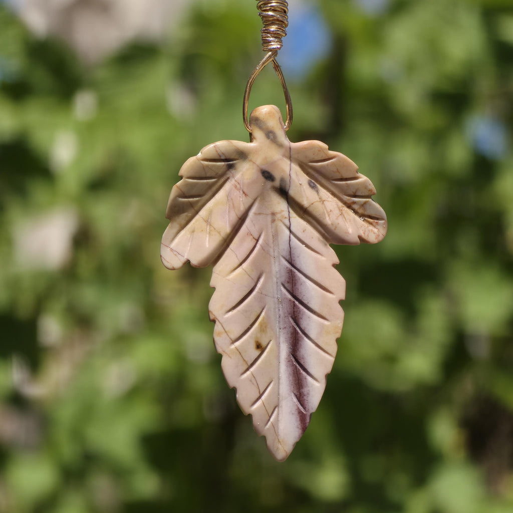 Polychrome Jasper Leaf Necklace | Carved Jasper Pendant | Earthy Crystal Jewelry | 20 Inch Cord
