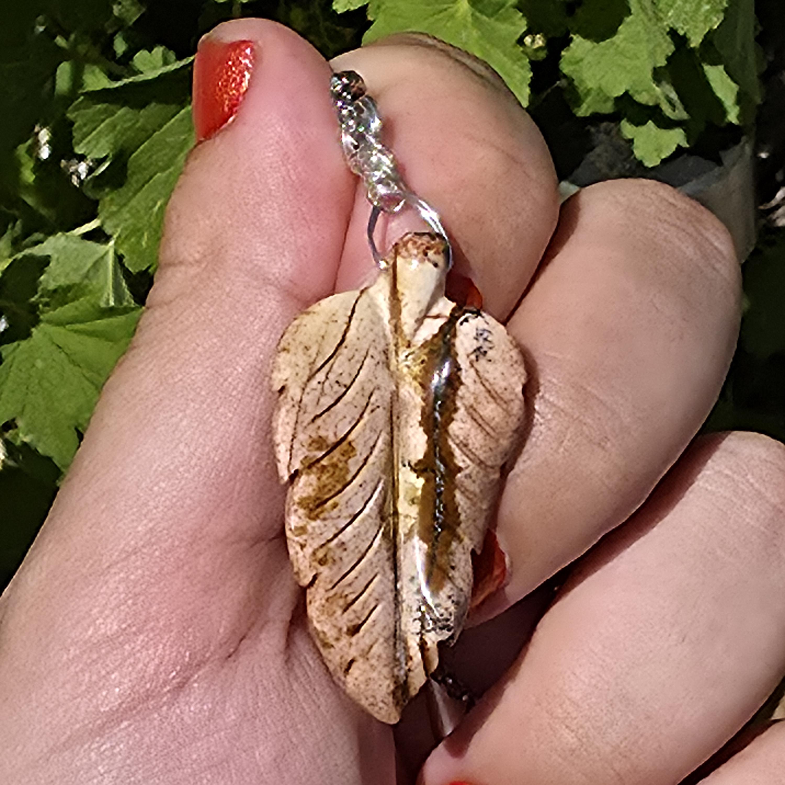 Polychrome Jasper Leaf Necklace | Carved Jasper Pendant | Earthy Crystal Jewelry | 20 Inch Cord