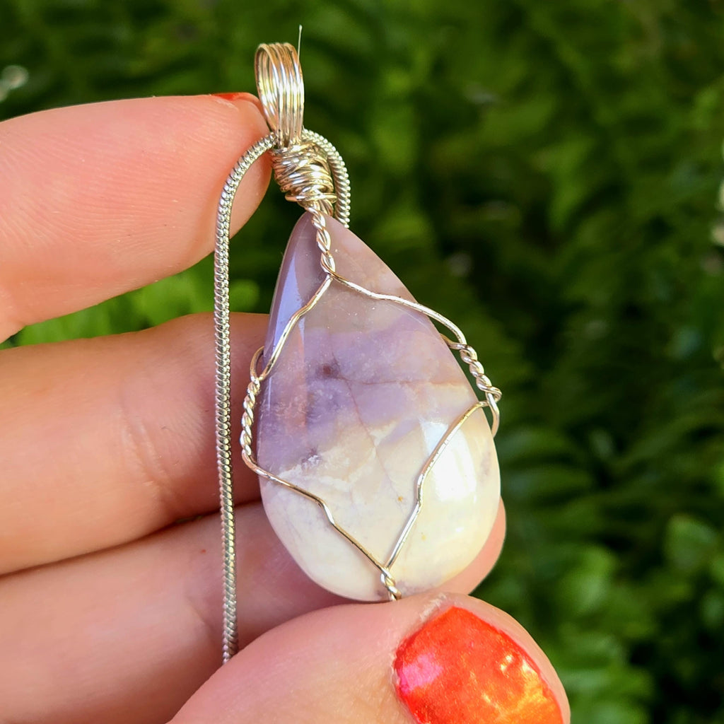 Authentic Utah Tiffany Stone Necklace | UV Reactive Crystal Pendant | Stainless Steel Wire Wrapped Jewelry