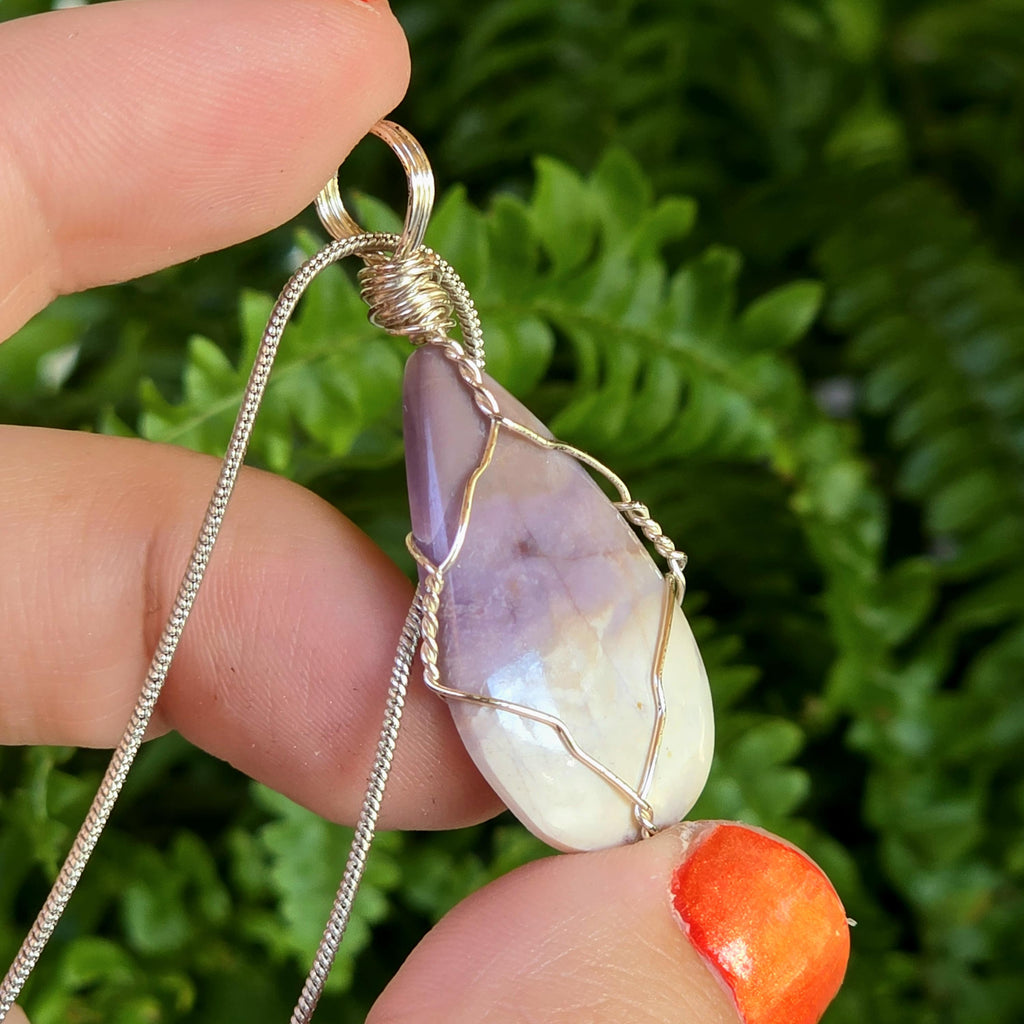 Authentic Utah Tiffany Stone Necklace | UV Reactive Crystal Pendant | Stainless Steel Wire Wrapped Jewelry