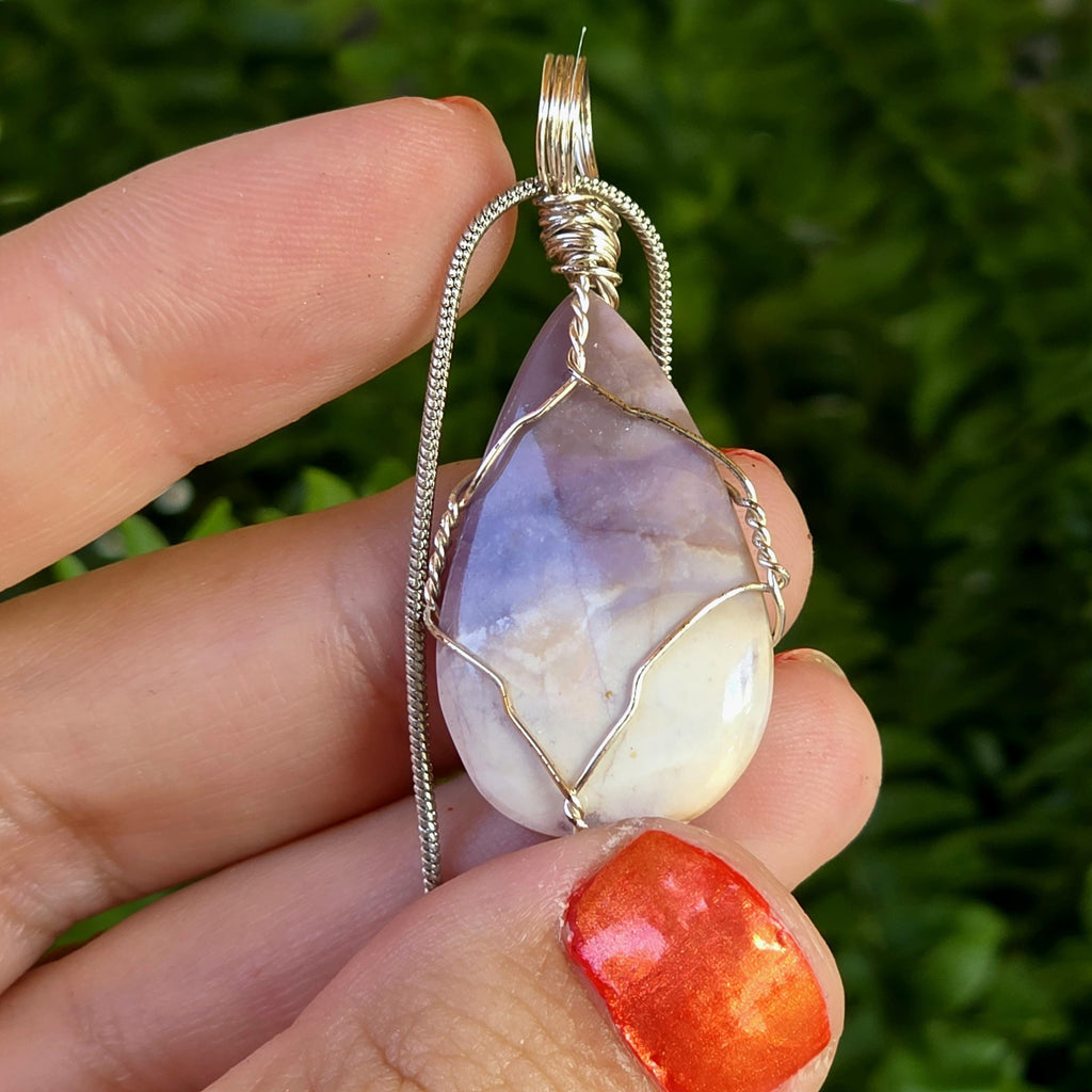 Authentic Utah Tiffany Stone Necklace | UV Reactive Crystal Pendant | Stainless Steel Wire Wrapped Jewelry