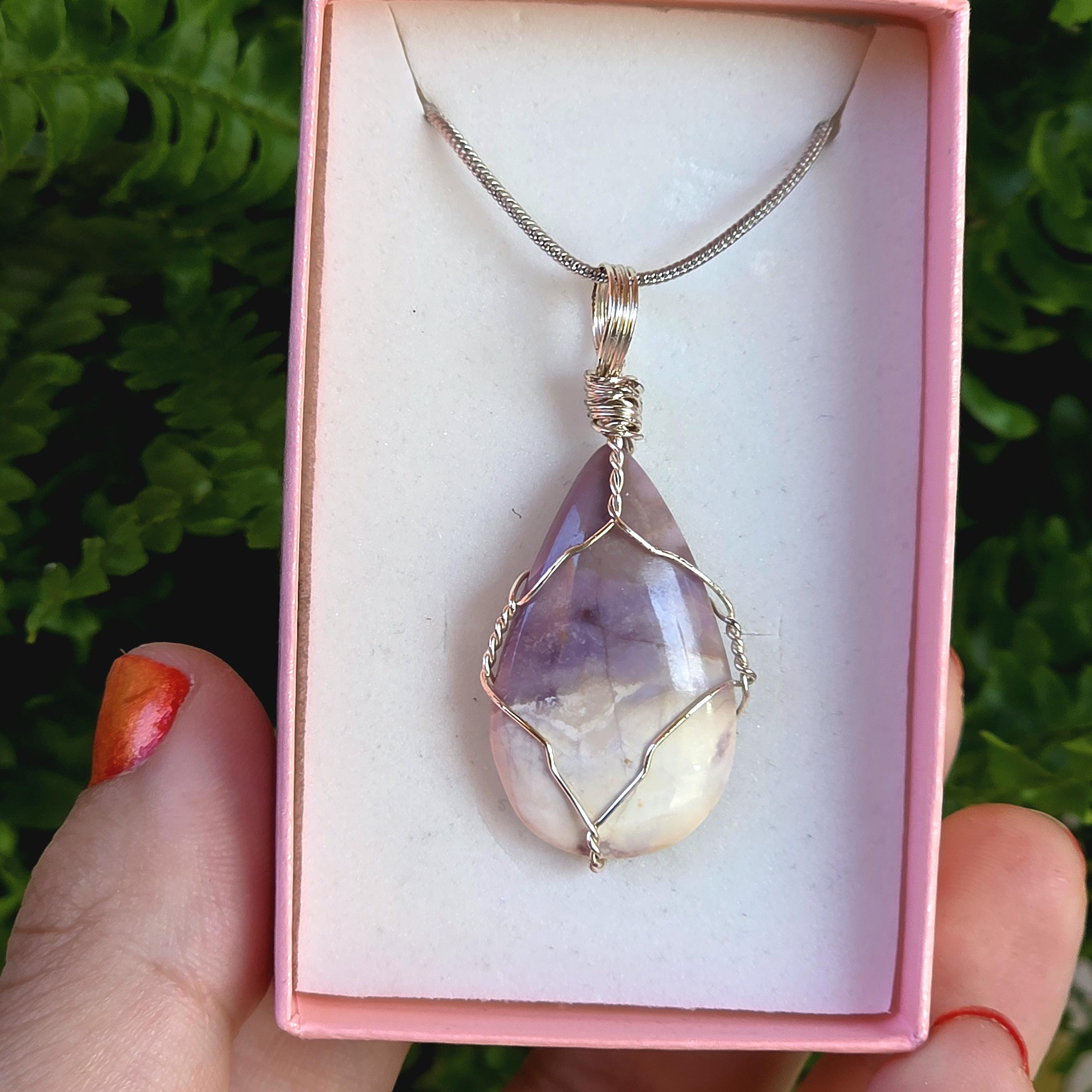 Authentic Utah Tiffany Stone Necklace | UV Reactive Crystal Pendant | Stainless Steel Wire Wrapped Jewelry