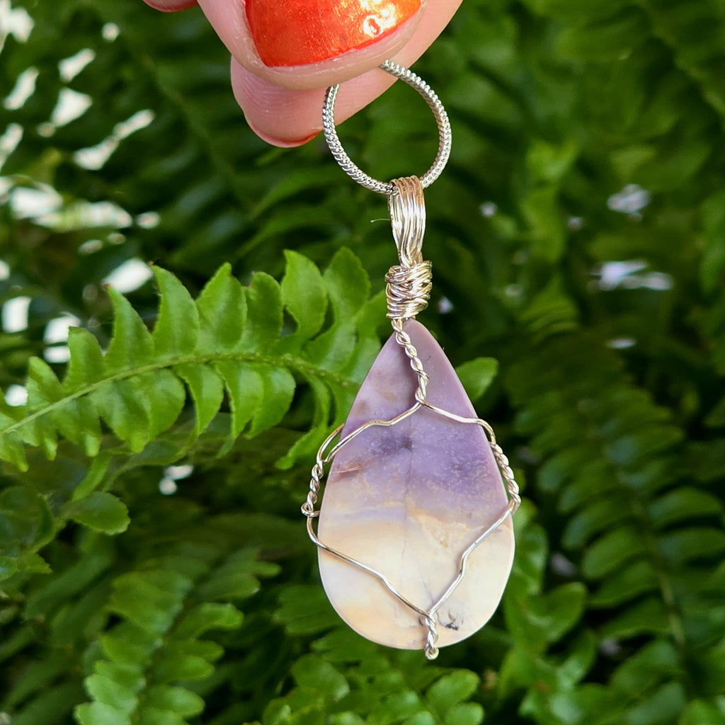 Authentic Utah Tiffany Stone Necklace | UV Reactive Crystal Pendant | Stainless Steel Wire Wrapped Jewelry
