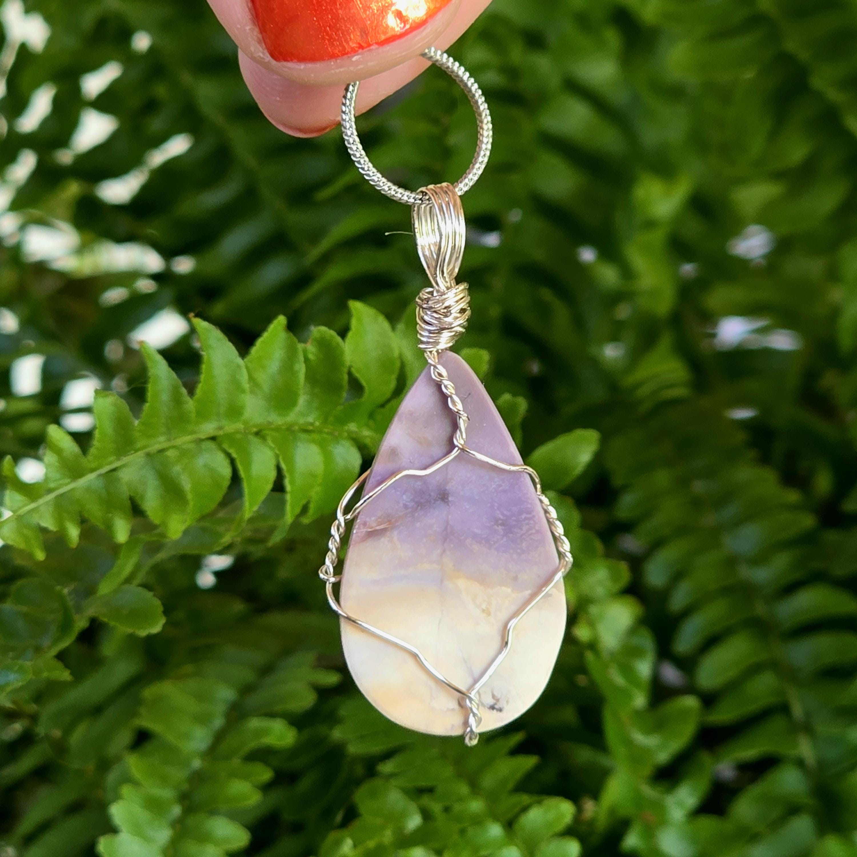 Authentic Utah Tiffany Stone Necklace | UV Reactive Crystal Pendant | Stainless Steel Wire Wrapped Jewelry