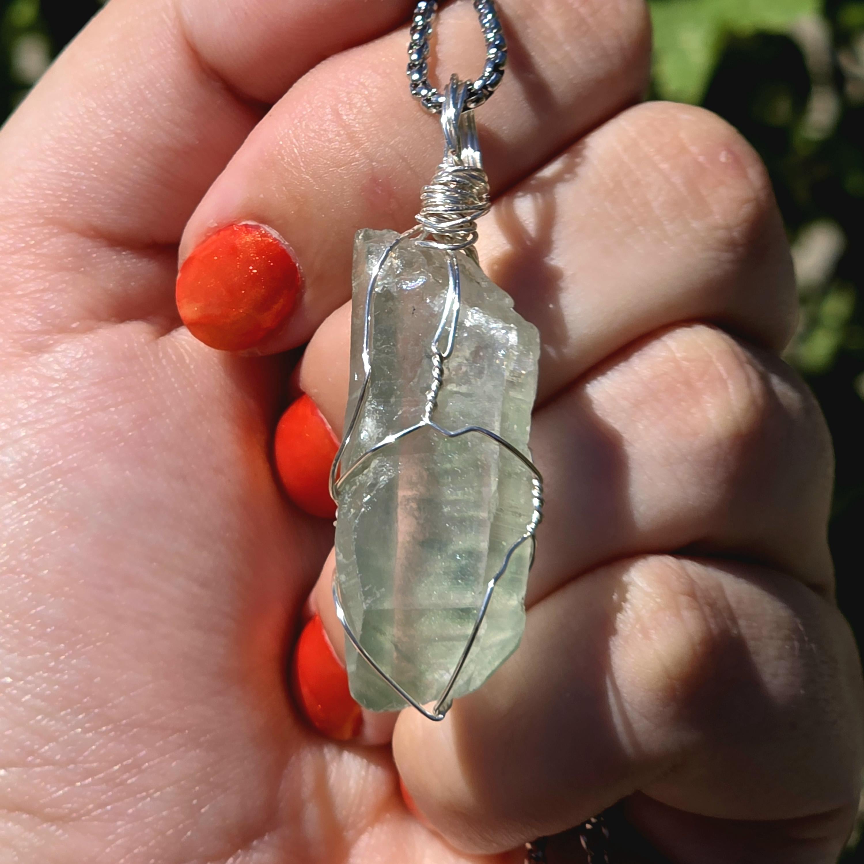 Himalayan Quartz Point Necklace | Chlorite Inclusions, High Altitude Crystal Pendant | Stainless Steel Chain