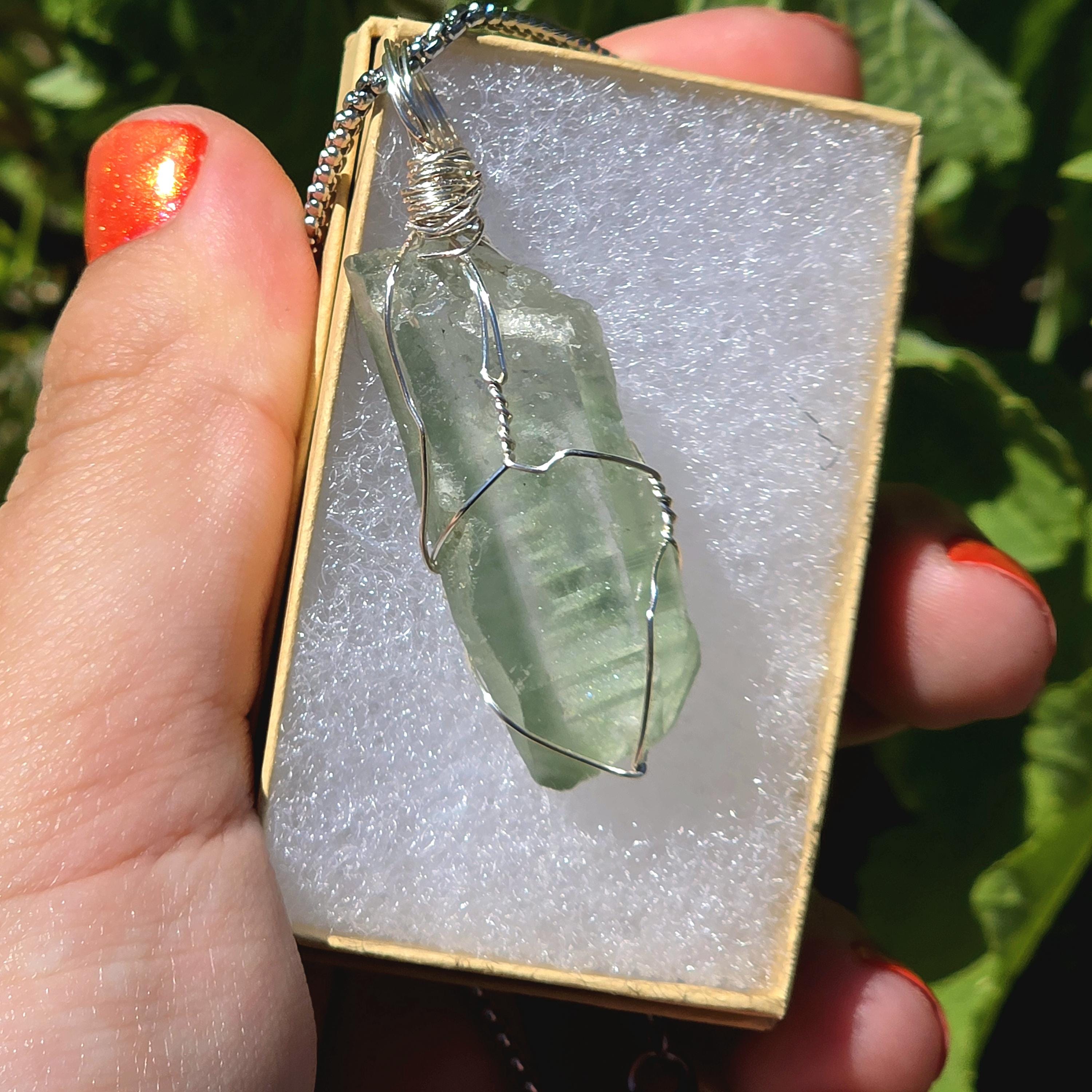 Himalayan Quartz Point Necklace | Chlorite Inclusions, High Altitude Crystal Pendant | Stainless Steel Chain